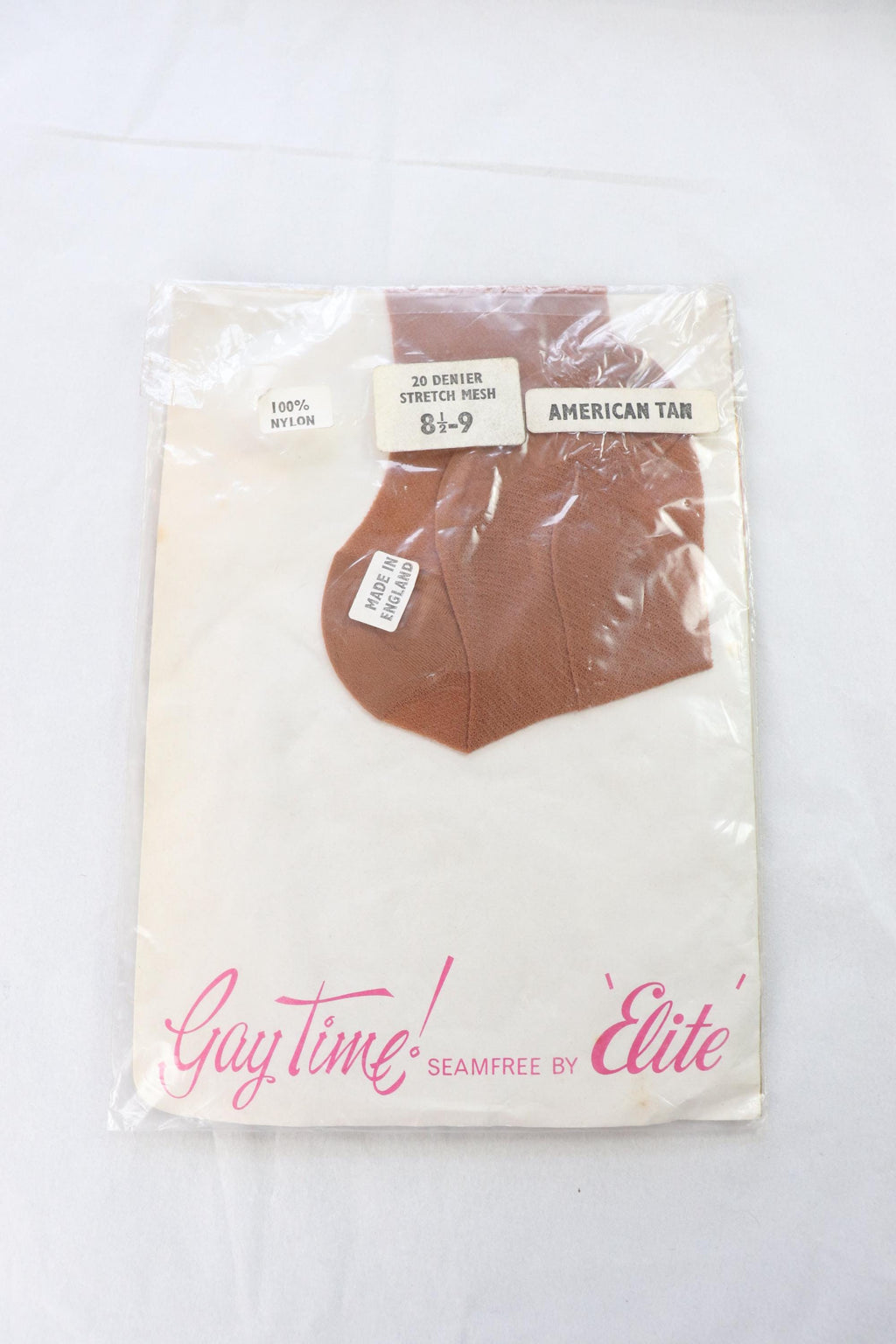 C1950s/ 1960s Vintage Gay-time by ELITE seamfree stocking in packaging - American Tan 8.5-9