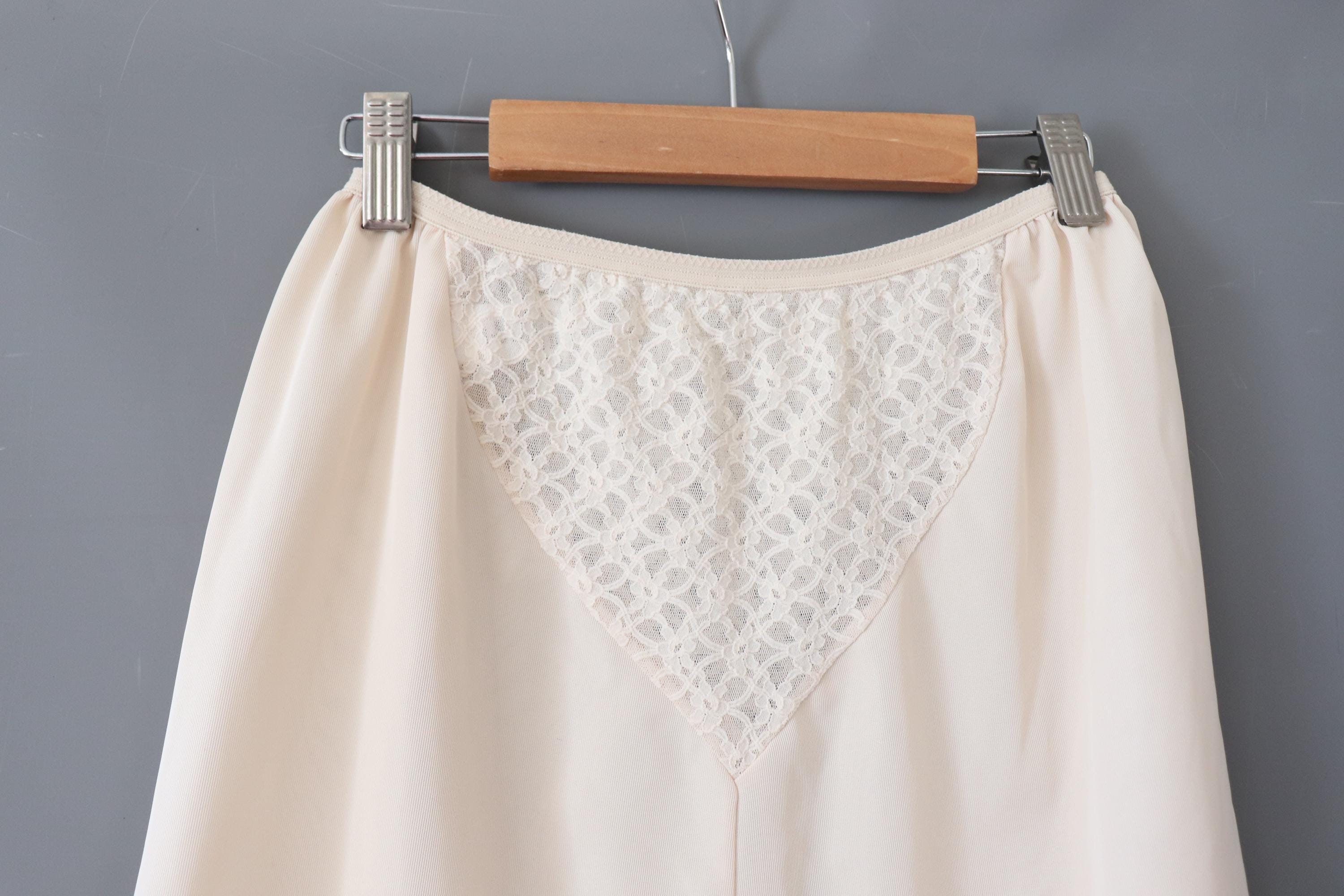 C1980s Vintage ST MICHAEL nylon slip skirt petticoat with lace panels UK 10-12 / 23"-34" waist