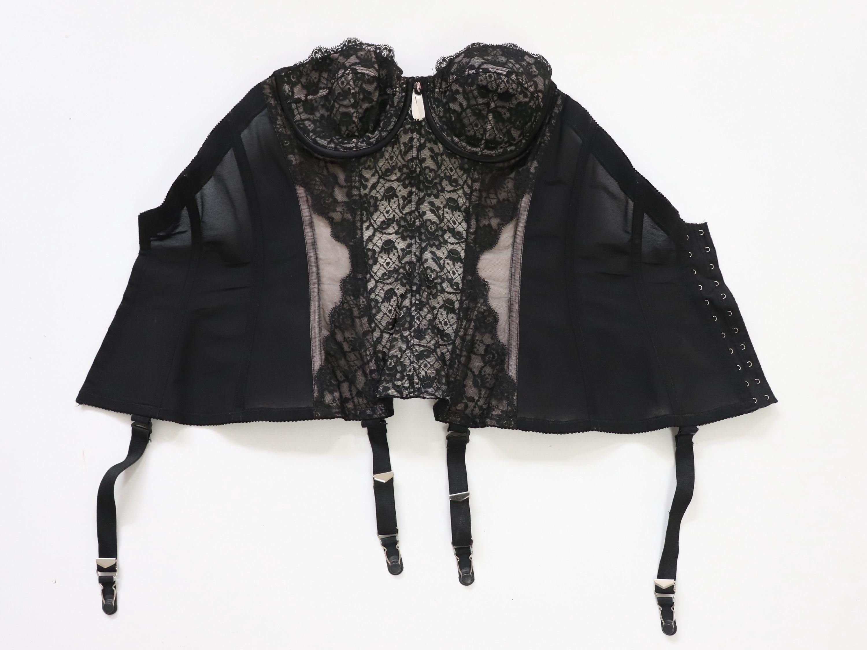 C1960s - 1970s vintage Marchioness (Macys own brand) black cupped bustier corset, 246 size 34B