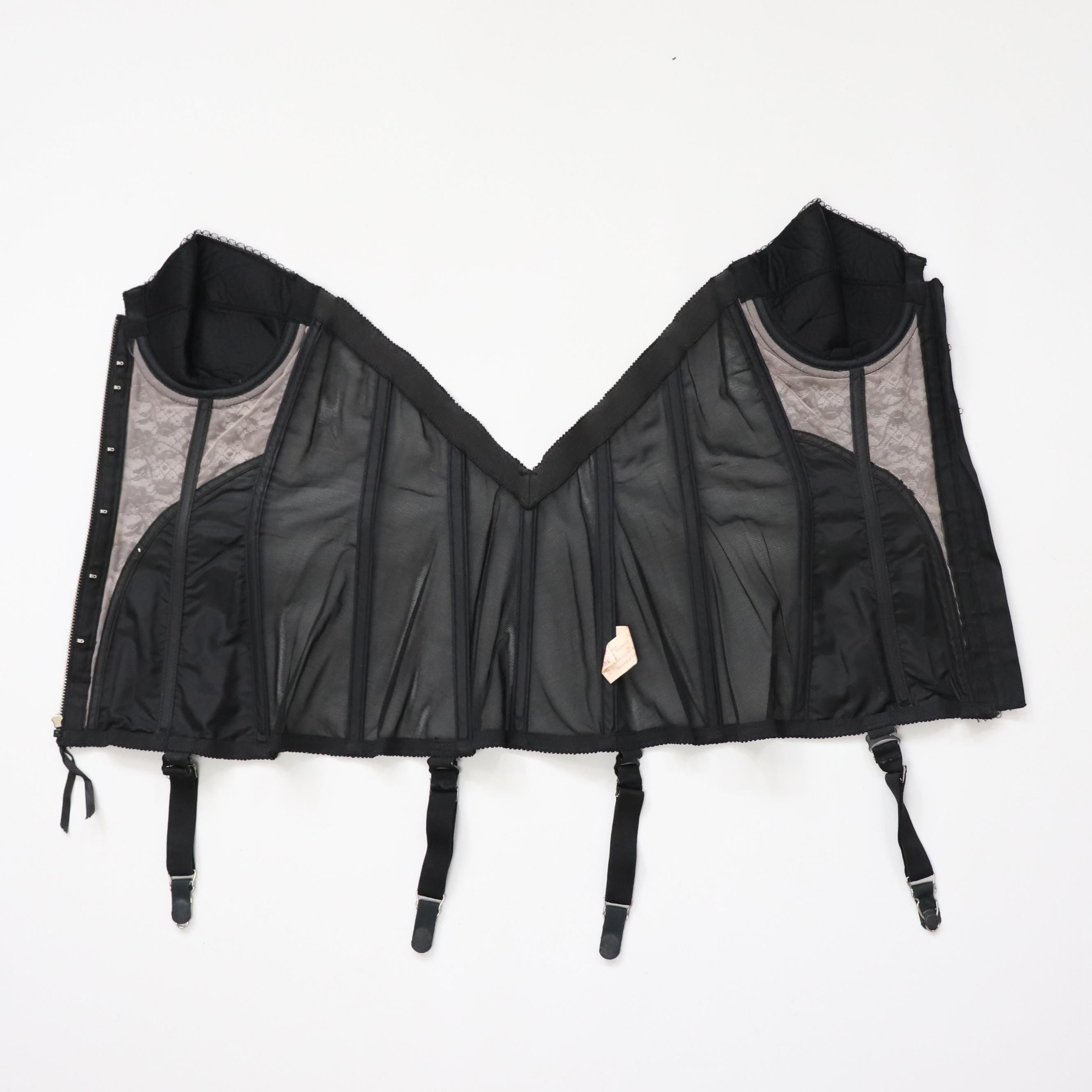 C1960s vintage Lady Marlene black cupped bustier corset, zip fastening bodice style 986 size 36B