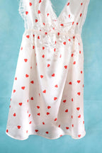 Vintage Y2K red heart satin pinafore slip dress/baby doll - underbust 26 -38"