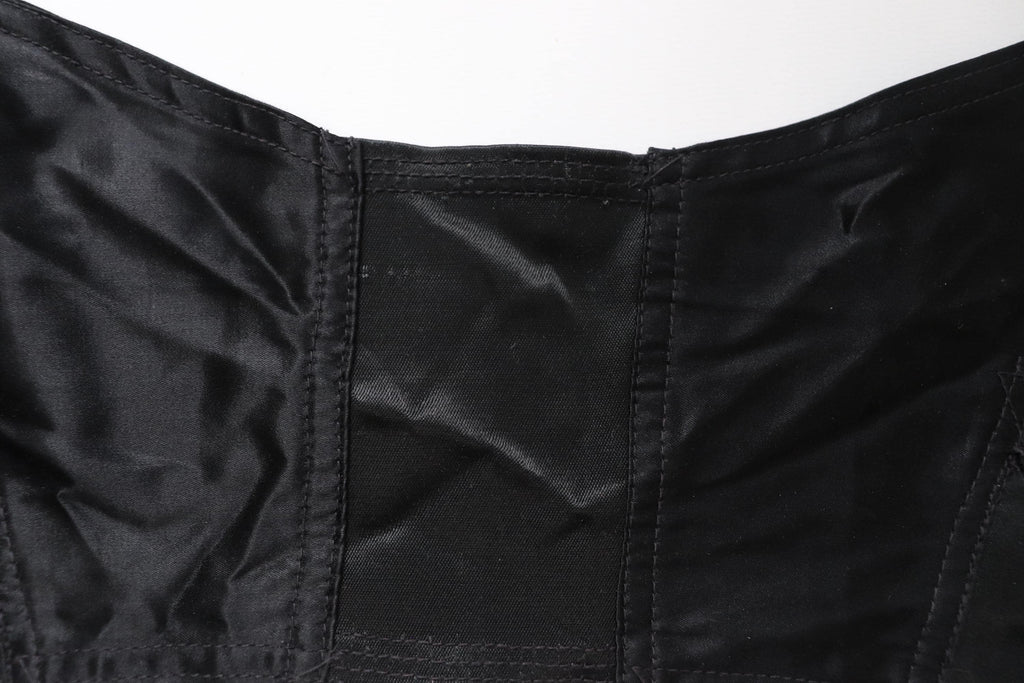 C1950s vintage Twilfit bra, black satin and lace cathedral bra, pinup lingerie -