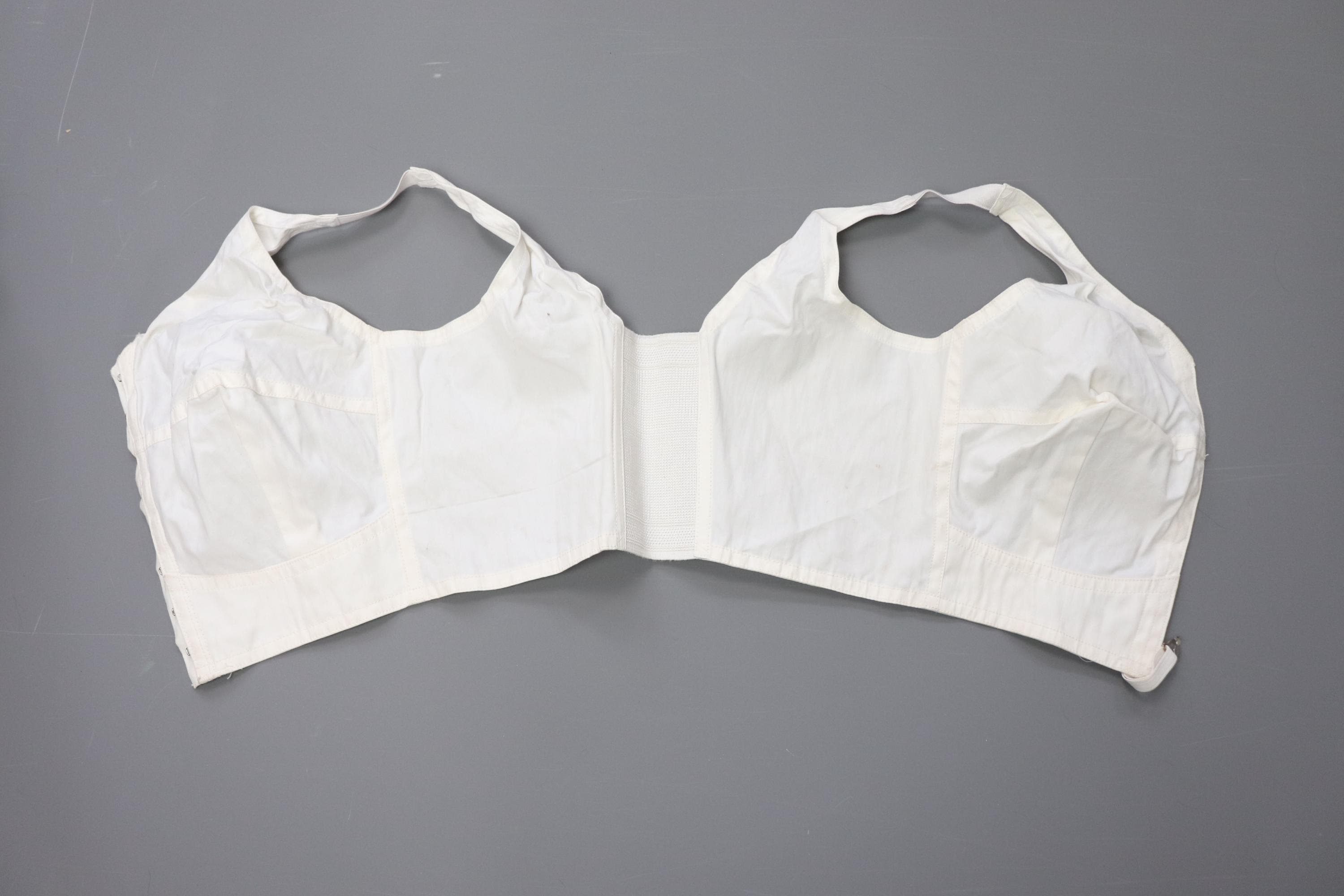 C1960s C1970s Vintage CWS Desbeau Corsetry white front fastening bra with shoulder straps