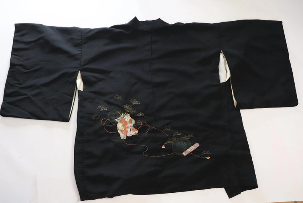 Vintage hand stitched black Japanese Kimono Jacket