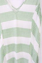 Vintage summer dress white with green strips. Long length with 2 slits at front.