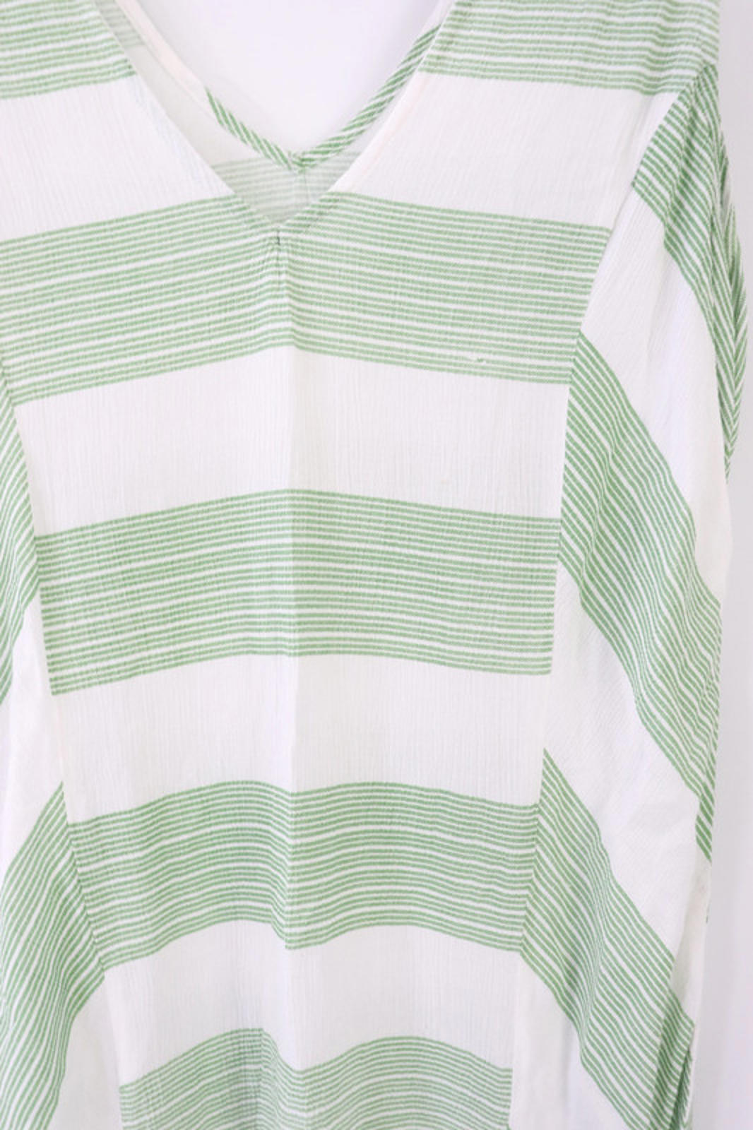 Vintage summer dress white with green strips. Long length with 2 slits at front.