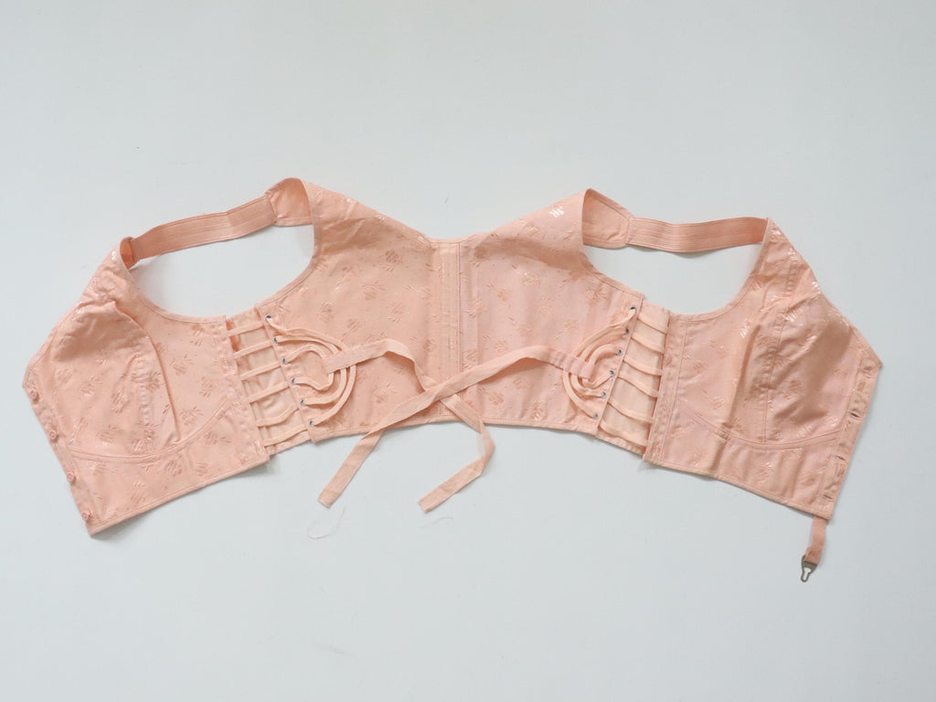 C1940 vintage Avro pink fan laced longline bra - style 849A - size 34