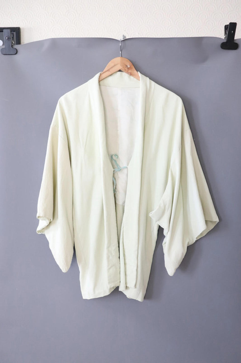 Vintage hand stitched Japanese Kimono Jacket light sage green - 38" chest circumference