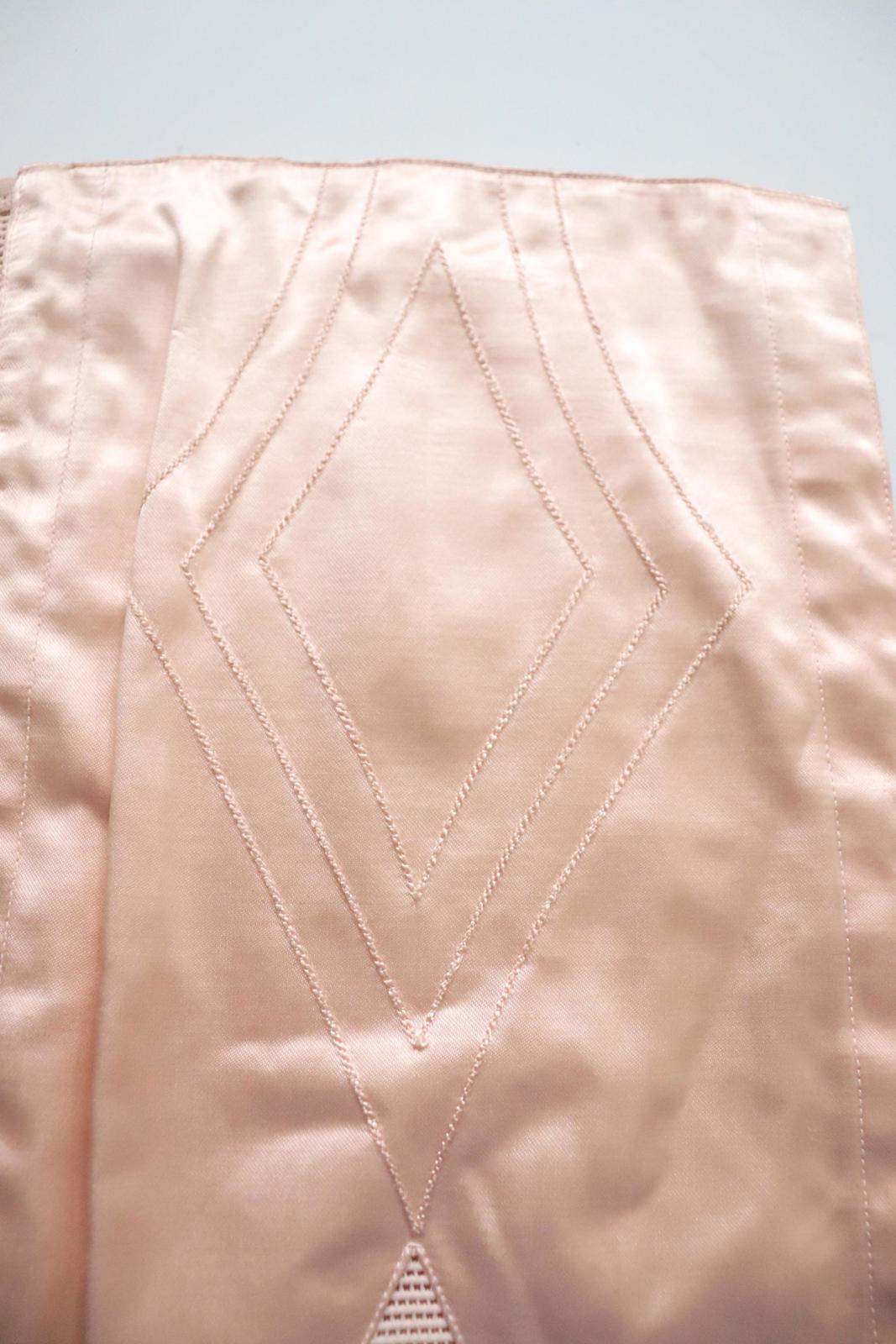 C1940s vintage French pink satin corset girdle with elastic webbing panels