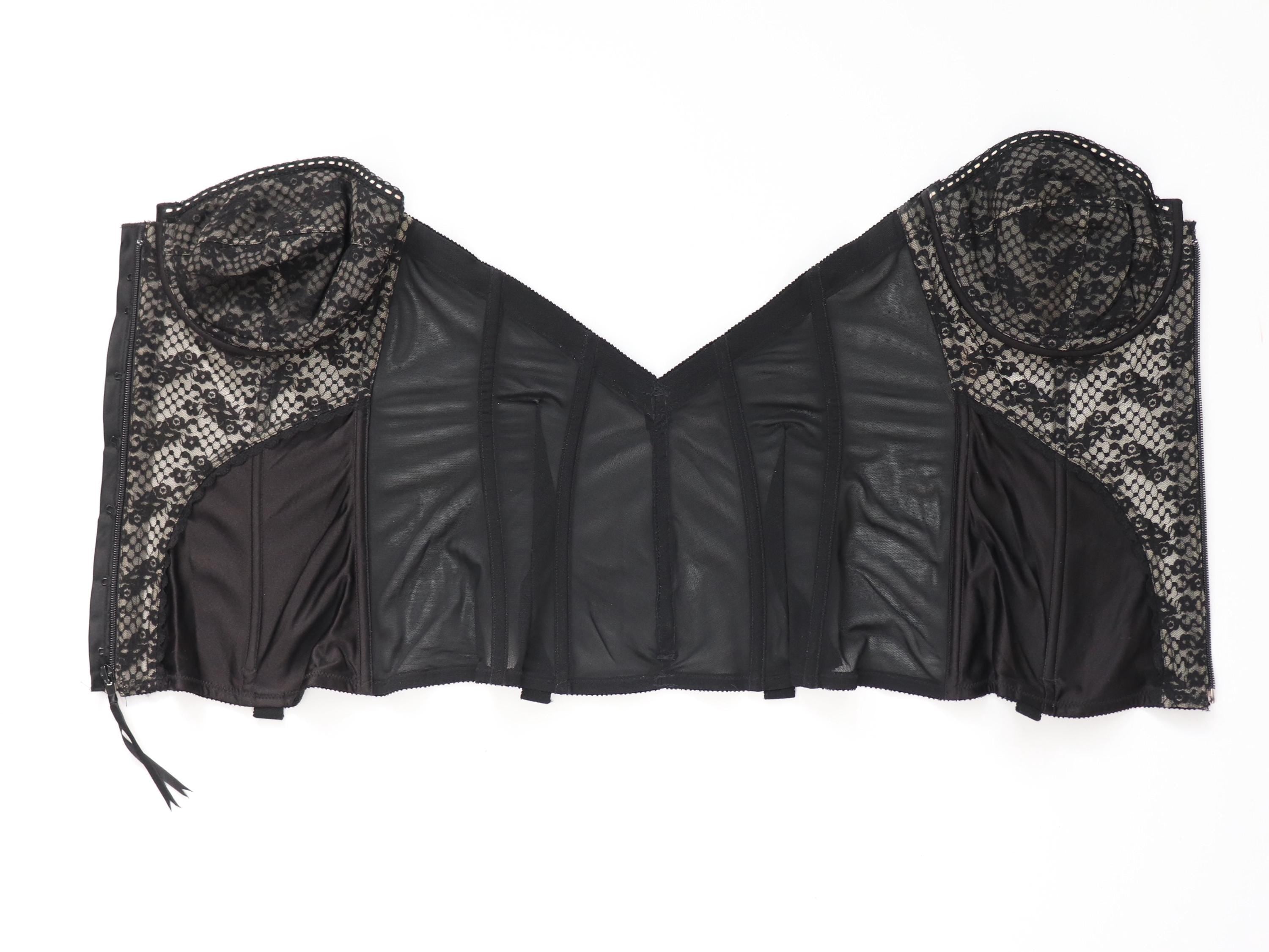 C1980s vintage Lady Marlene black cupped bustier corset, zip fastening bodice style 986 size 42c -altered