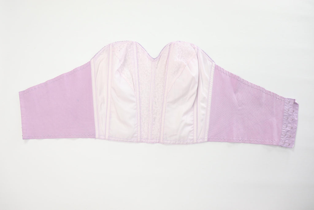 C1950s vintage Moonlight by Kestos longline bustier bra, repurposed hand dyed lilac lingerie. Label 40C