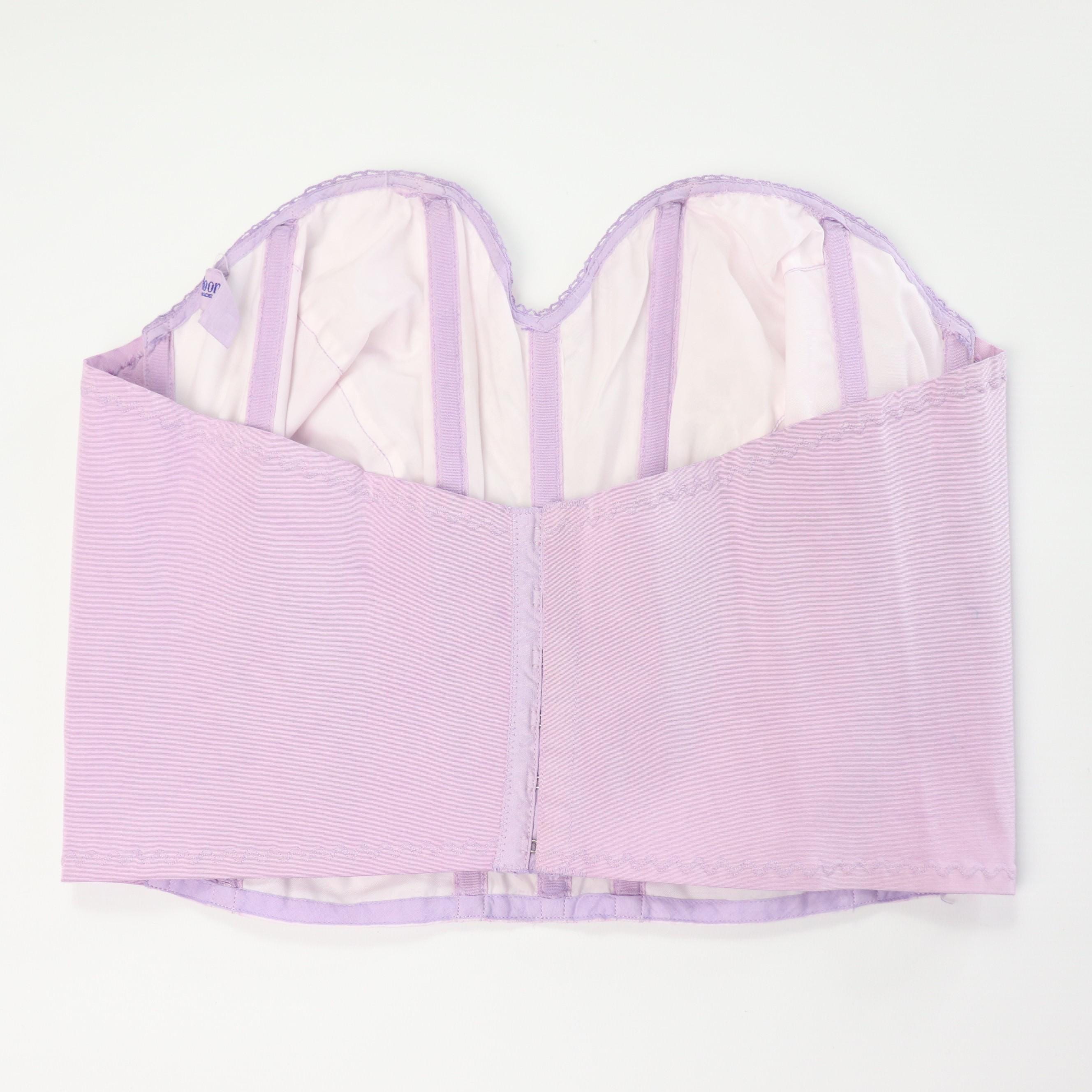 C1950s vintage Moonlight by Kestos longline bustier bra, repurposed hand dyed lilac lingerie. Label 40C