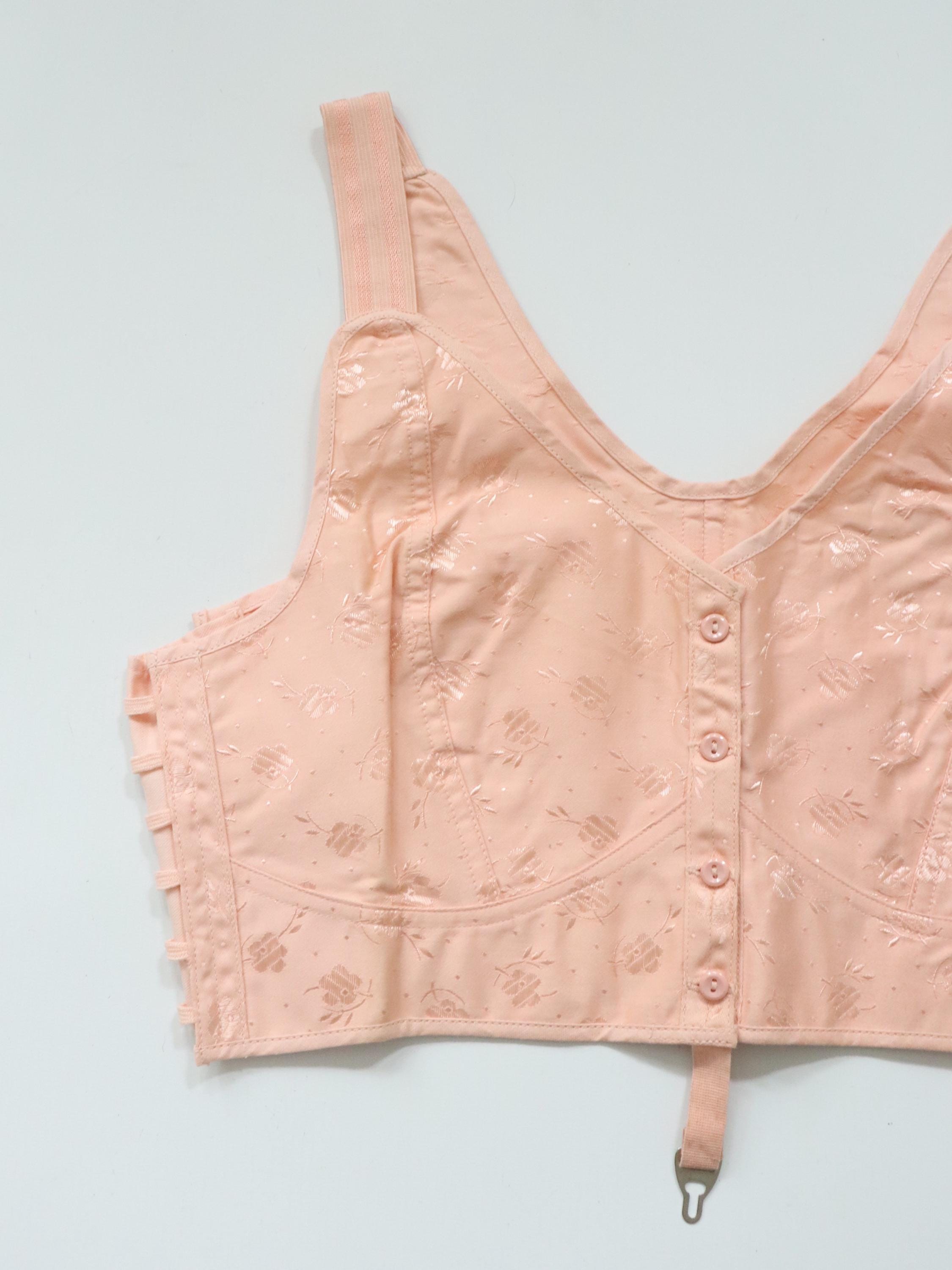 C1940 vintage Avro pink fan laced longline bra - style 849A - size 34