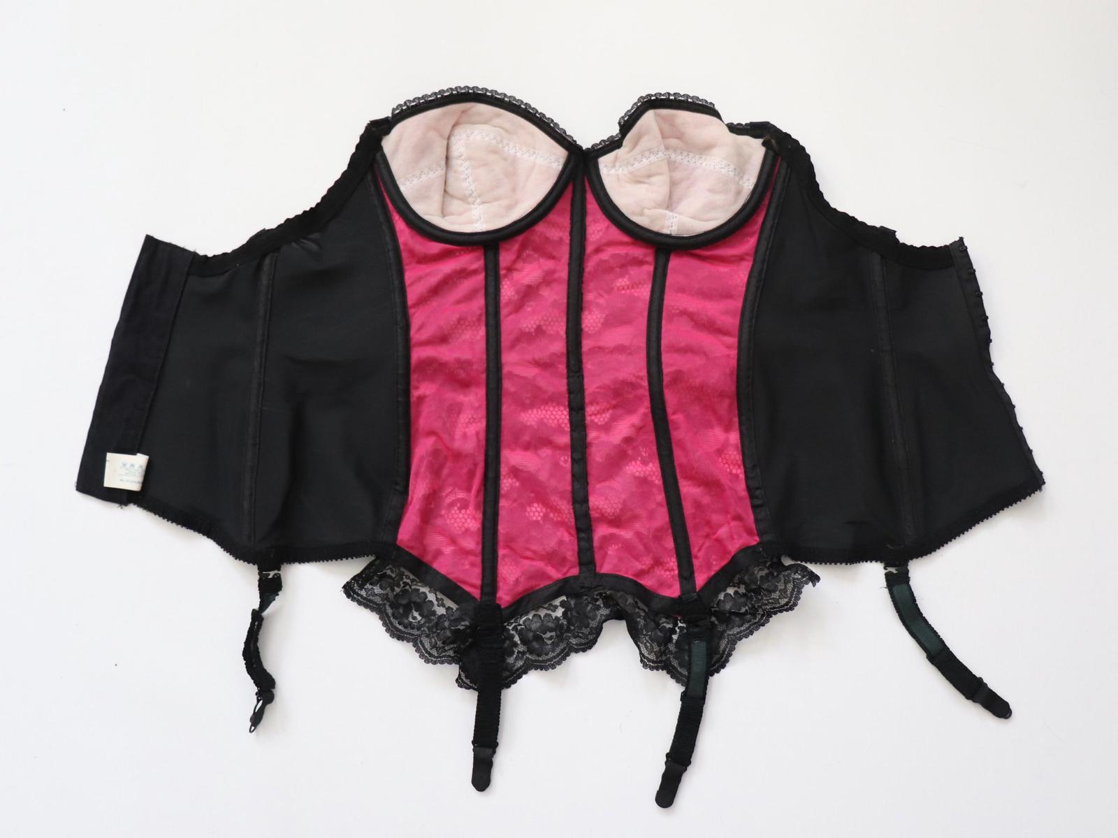 C1950 C1960s Twilfit pink and black cupped bustier corset basque 246 size 36B