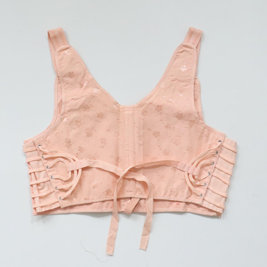 C1940 vintage Avro pink fan laced longline bra - style 849A - size 34