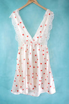 Vintage Y2K red heart satin pinafore slip dress/baby doll - underbust 26 -38"