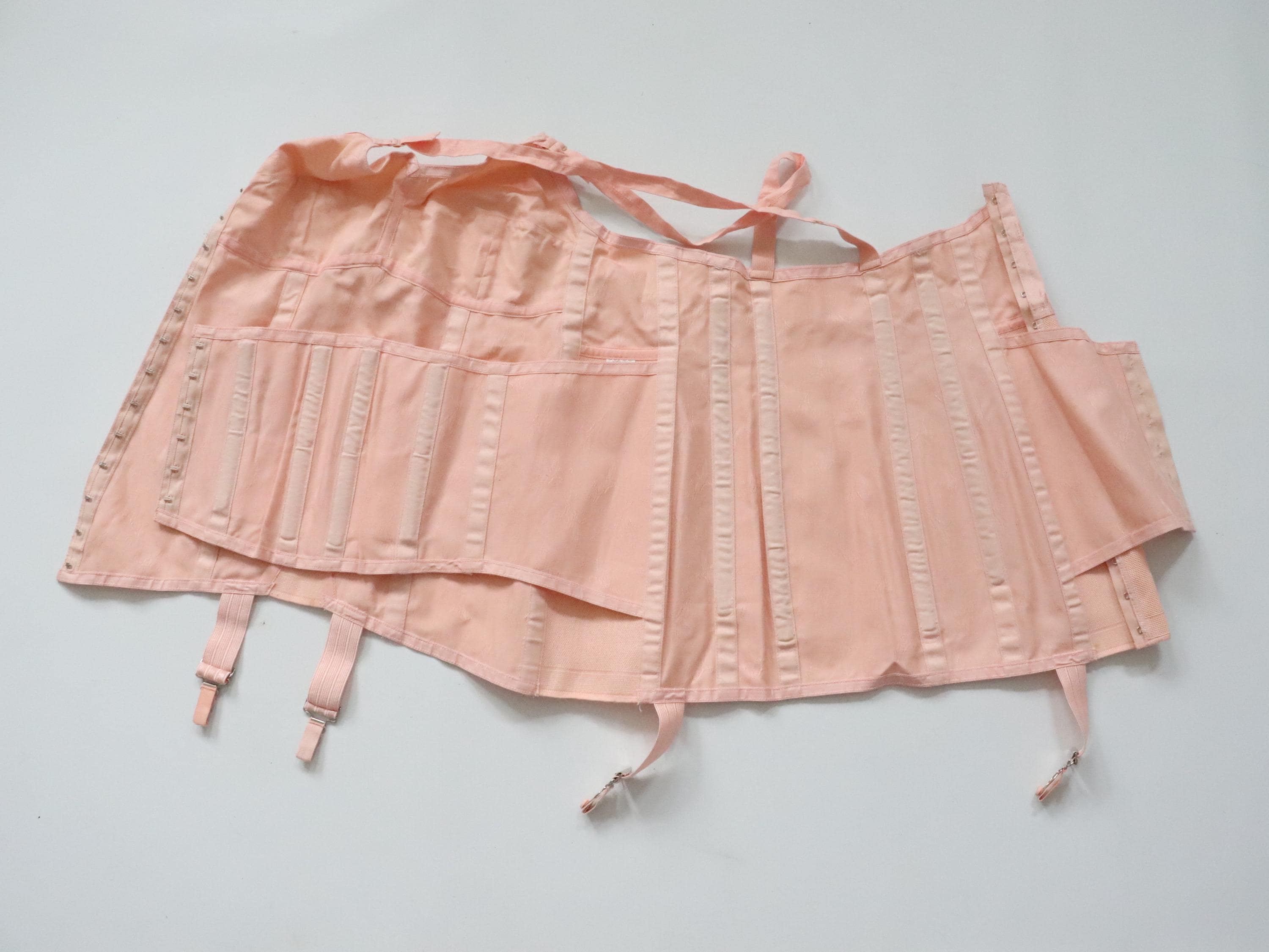 C1950s vintage GALAXY FOUNDATIONS pink floral coutil corsellete -  waist 36"