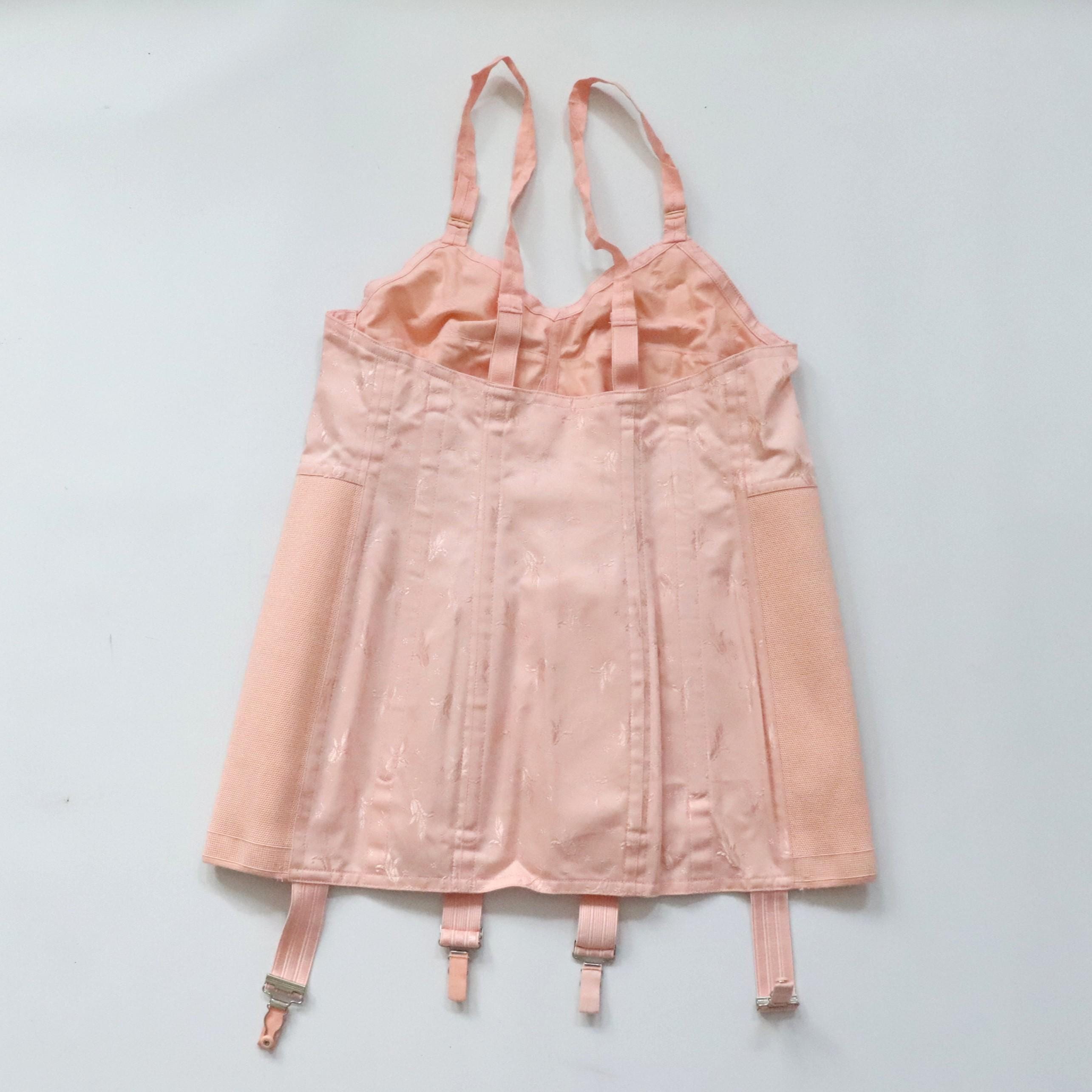 C1950s vintage GALAXY FOUNDATIONS pink floral coutil corsellete -  waist 36"