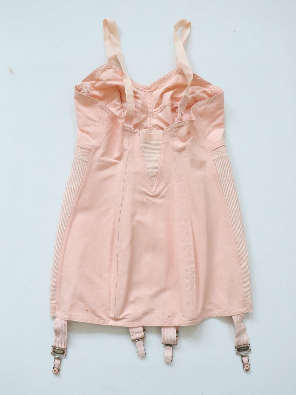 C1940S C1950S Vintage pink cotton and satin corselette with inner support band
