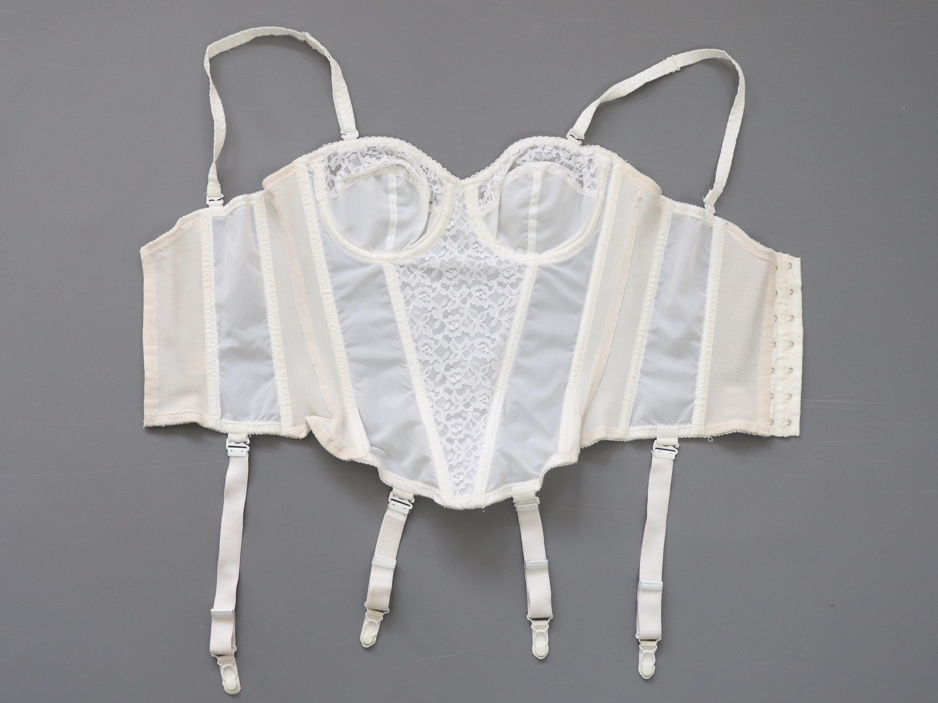 C1960s - 1970s vintage Rose Queen, English Rose Corsetry white cupped bustier corset, 1120 size 34A