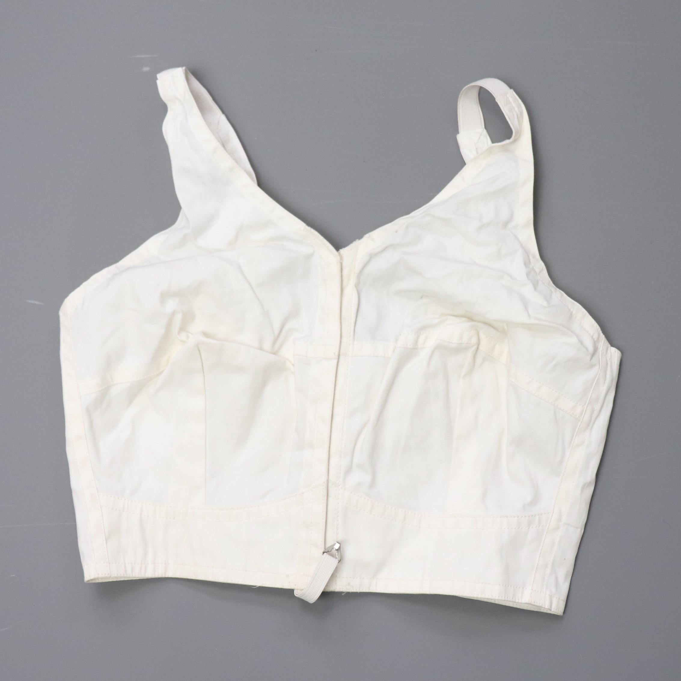 C1960s C1970s Vintage CWS Desbeau Corsetry white front fastening bra with shoulder straps