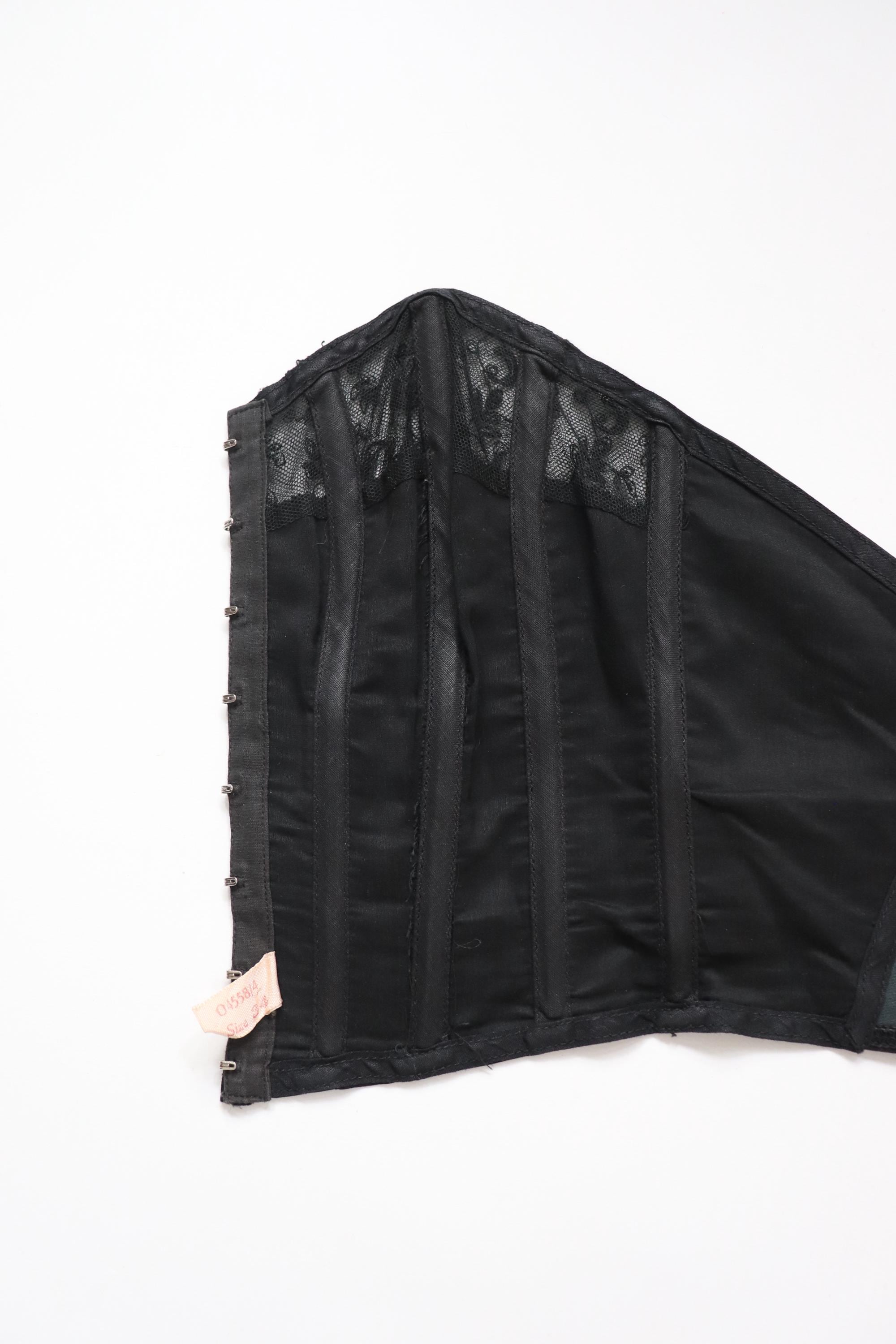 C1950s vintage Twilfit bra, black satin and lace cathedral bra, pinup lingerie -