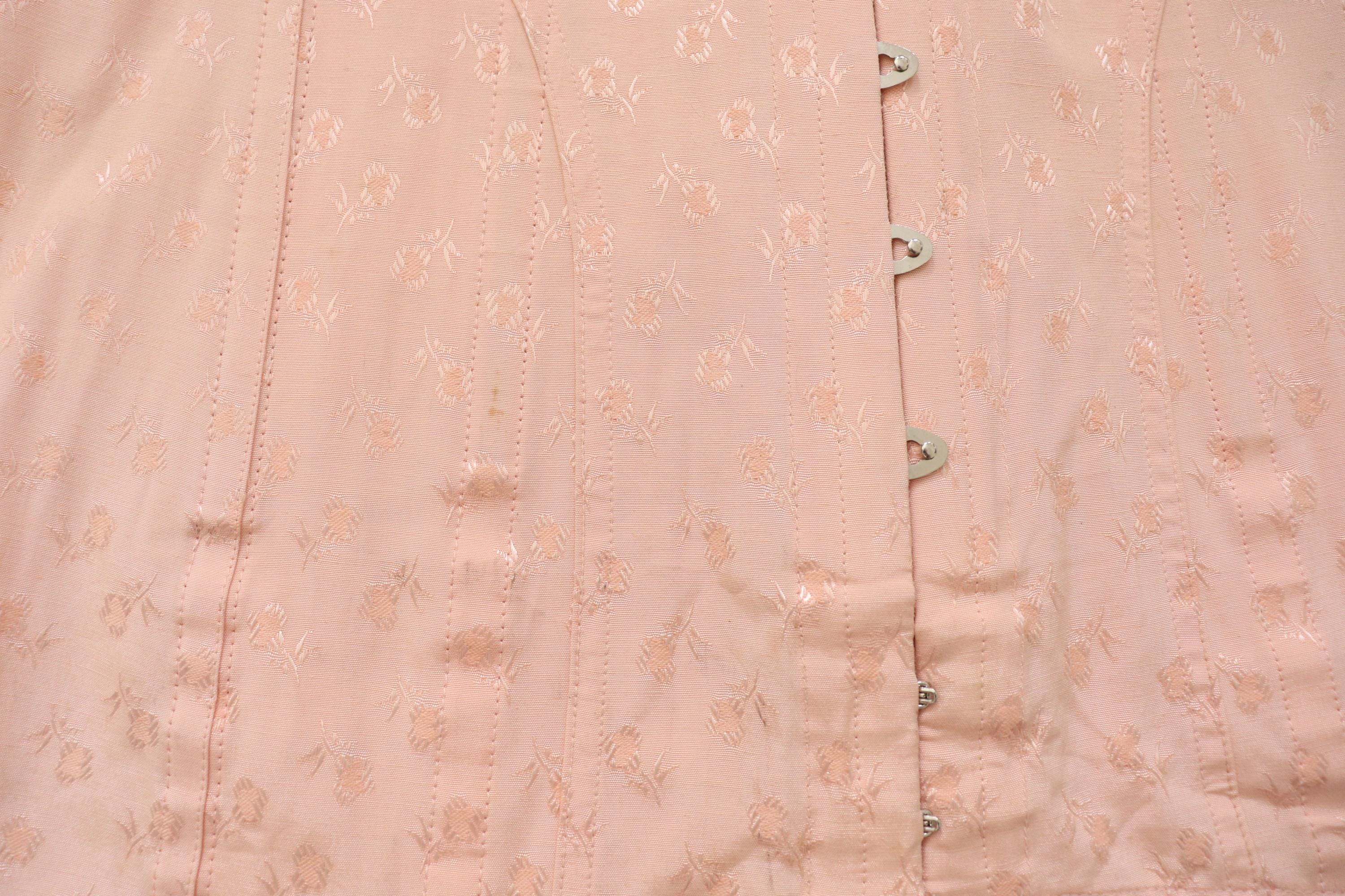 C1970s vintage W.R reg.d pale pink floral coutil corset girdle with busk fastening and centre back lacing - 36" WAIST