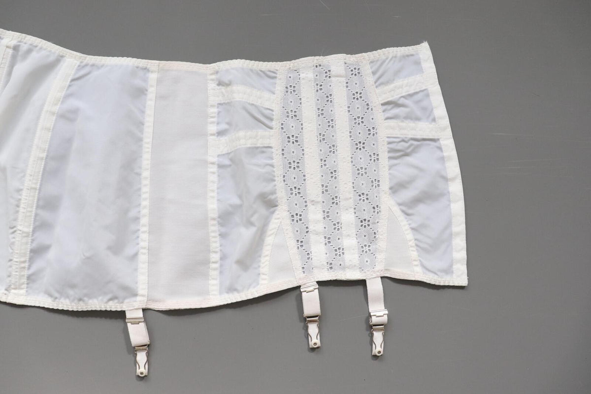 C1950s C1960s vintage white Fantasie hookside corset girdle with suspenders