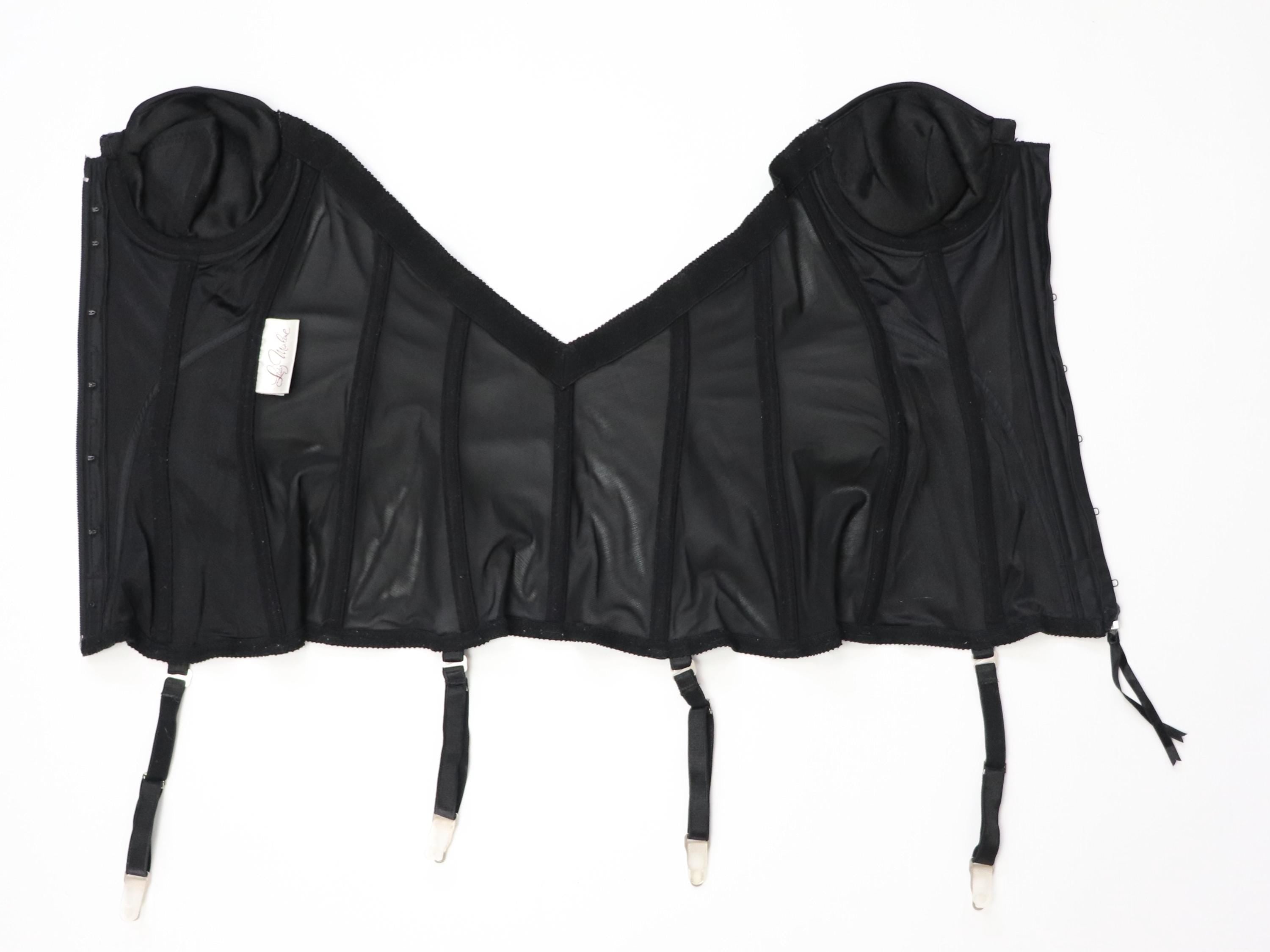 C1980s vintage Lady Marlene black cupped bustier corset, zip fastening bodice style 979 size 36B