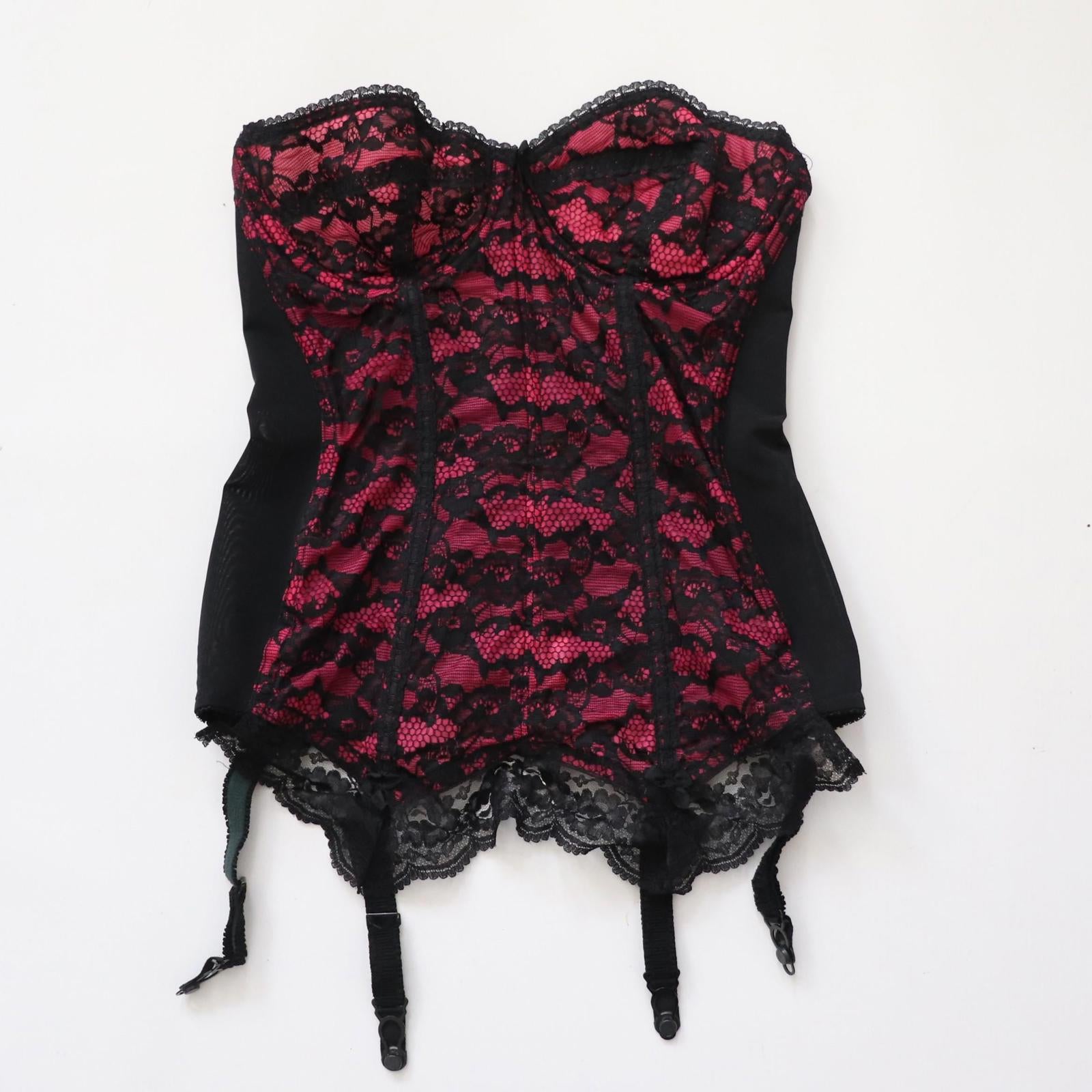 C1950 C1960s Twilfit pink and black cupped bustier corset basque 246 size 36B