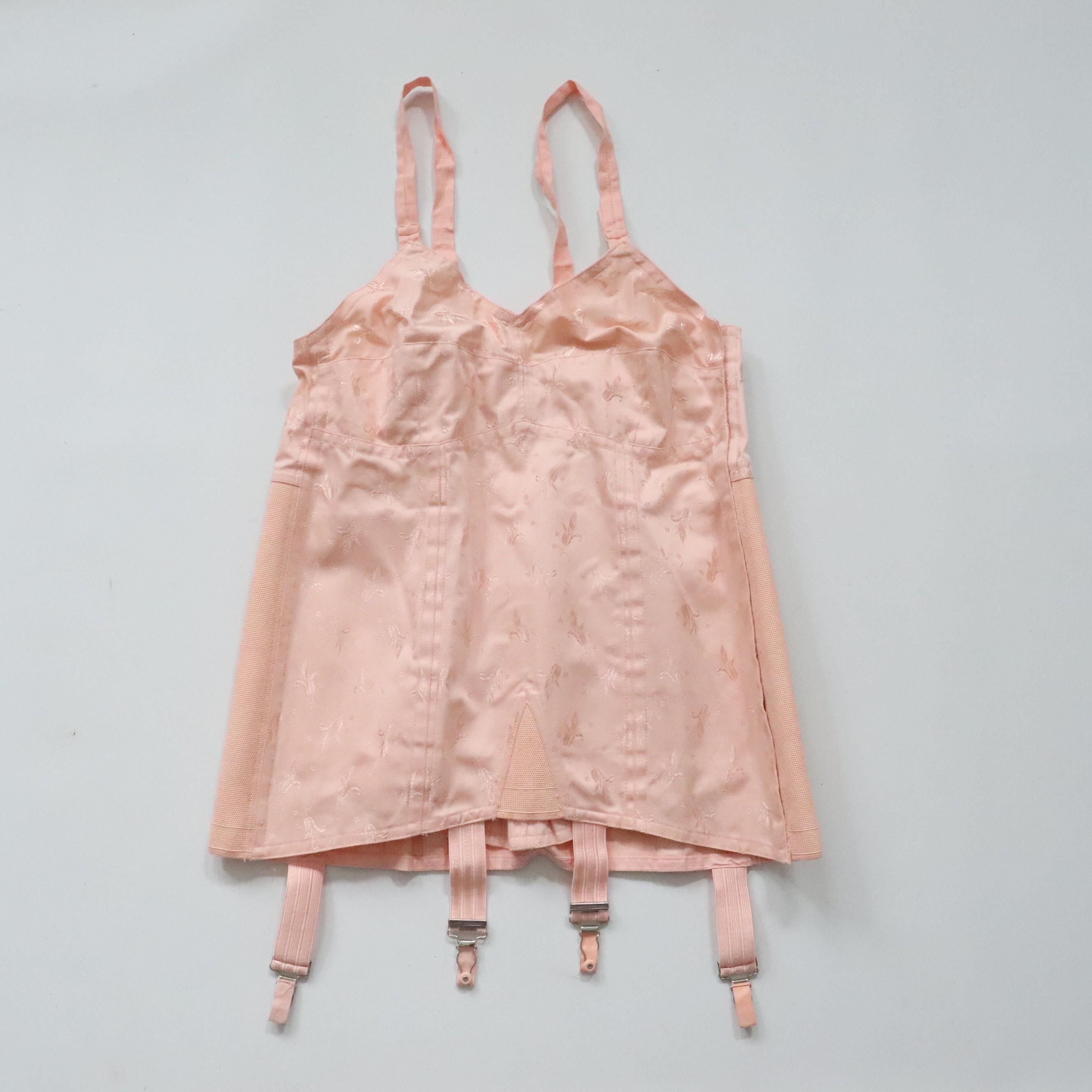 C1950s vintage GALAXY FOUNDATIONS pink floral coutil corsellete -  waist 36"