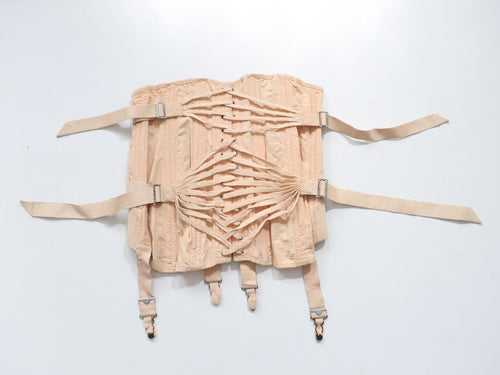 C1940S 1950s vintage beige fan laced corset -  SIZE - 30 inches waist