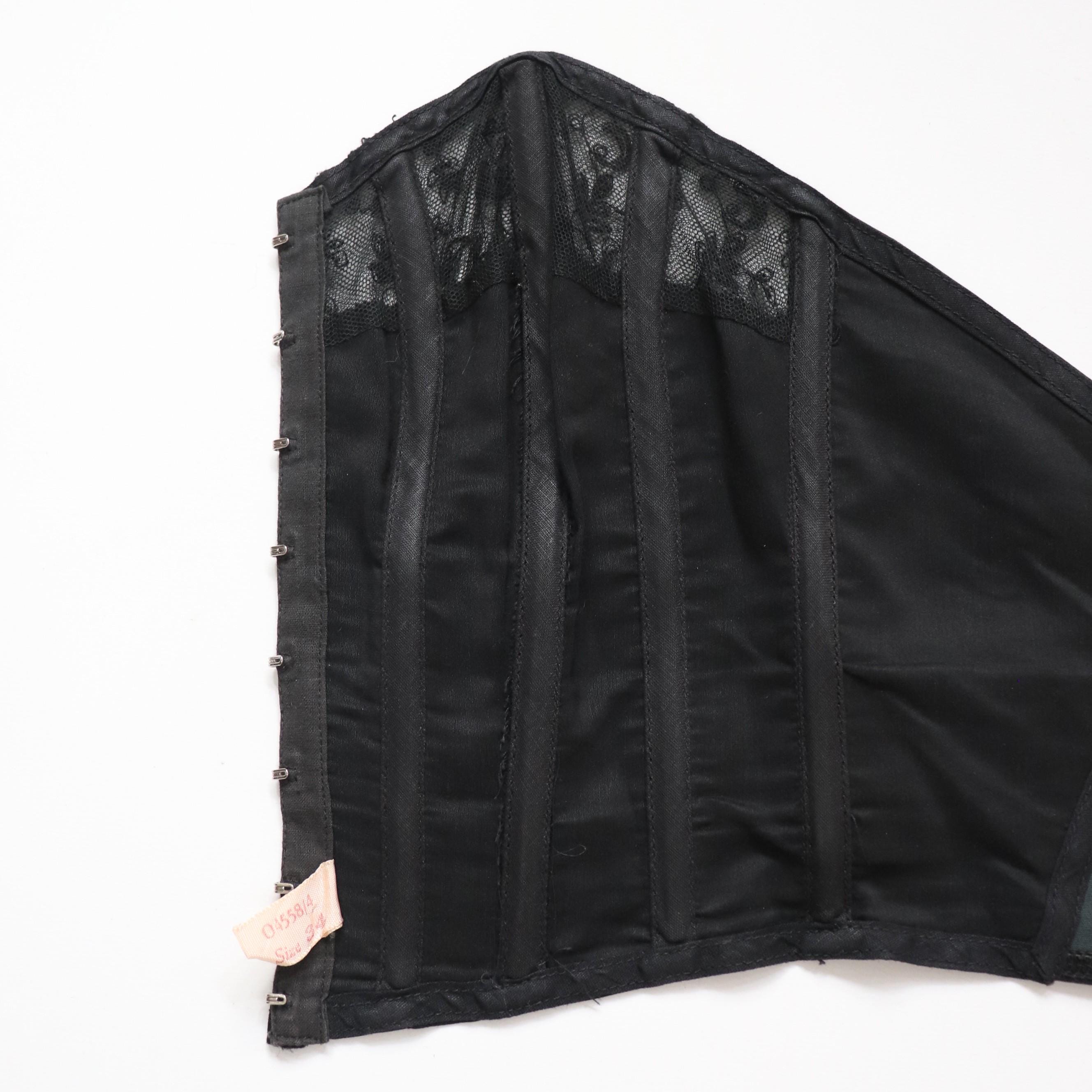 C1950s vintage Twilfit bra, black satin and lace cathedral bra, pinup lingerie -