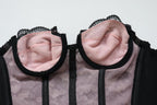 C1980s Julie Anne pink and black cupped bustier corset basque size 34B