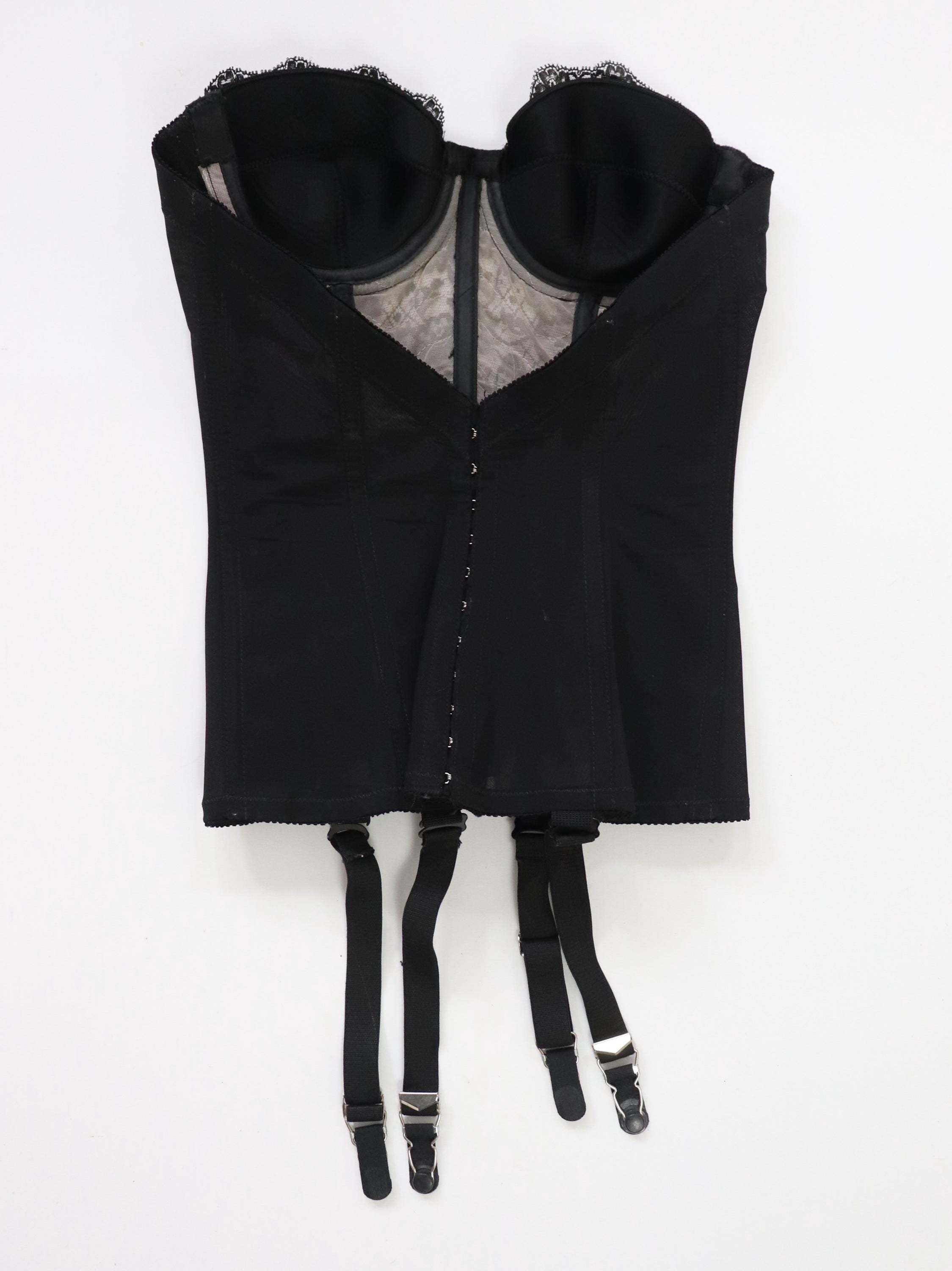 C1960s - 1970s vintage Marchioness (Macys own brand) black cupped bustier corset, 246 size 34B