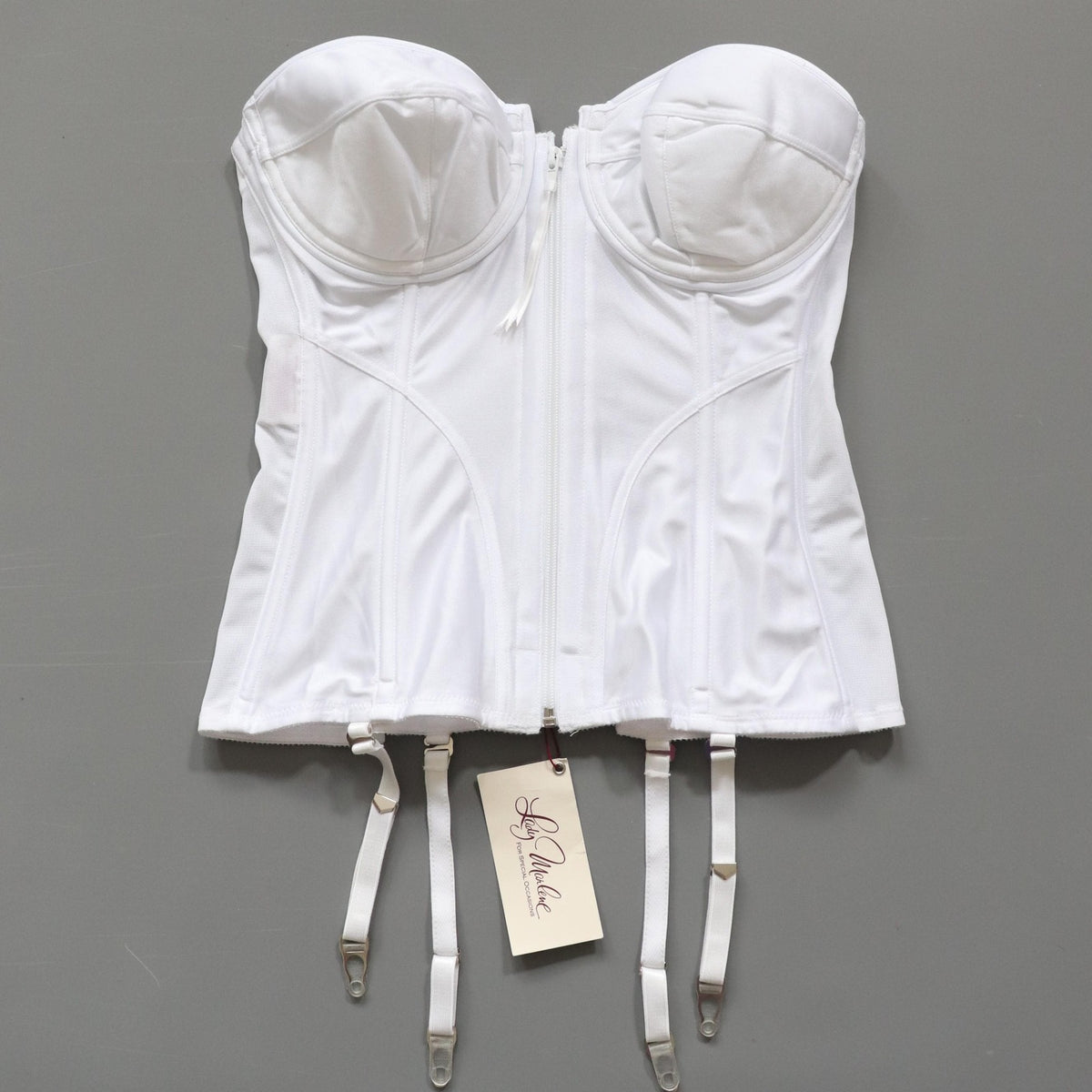 C1980s vintage Lady Marlene white cupped bustier corset, zip fastening Size 38C