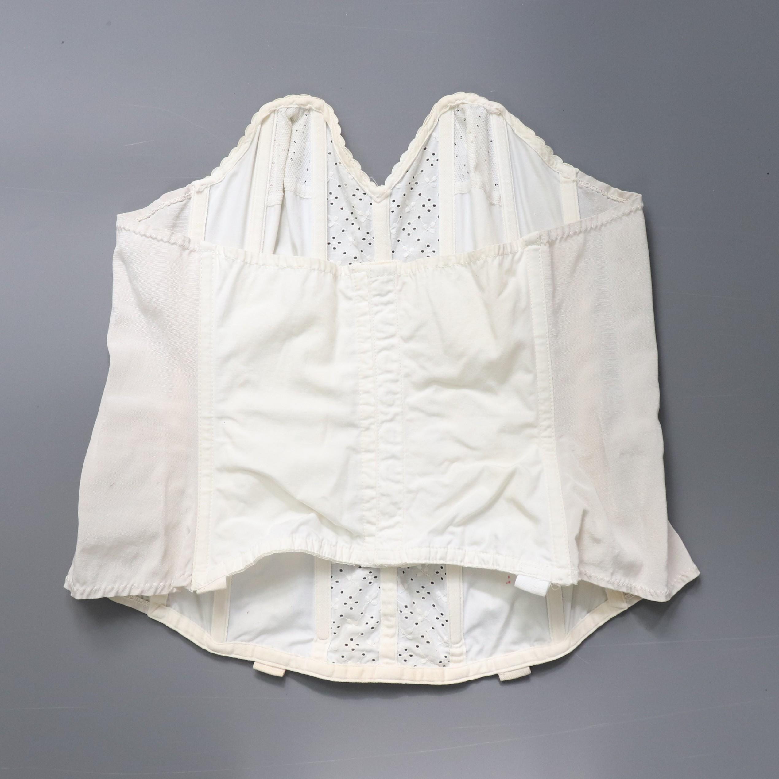 C1950s vintage English Rose Corsetry longline bustier, cream cotton cathedral corset with broderie anglaise, pinup retro lingerie - 36A