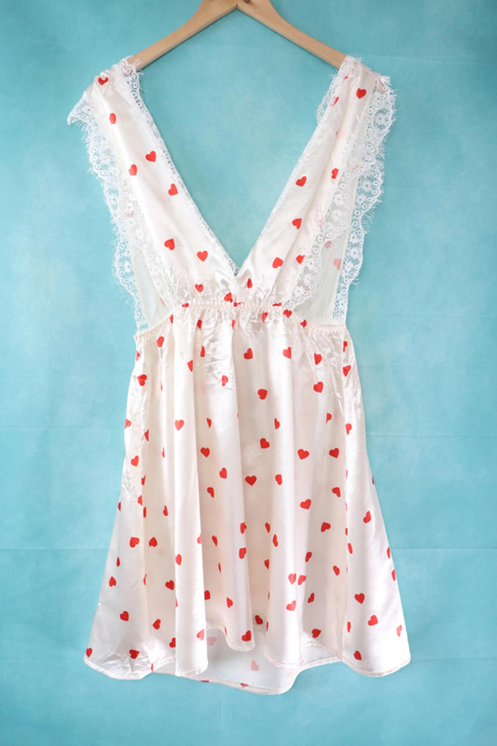 Vintage Y2K red heart satin pinafore slip dress/baby doll - underbust 26 -38"