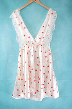 Vintage Y2K red heart satin pinafore slip dress/baby doll - underbust 26 -38"
