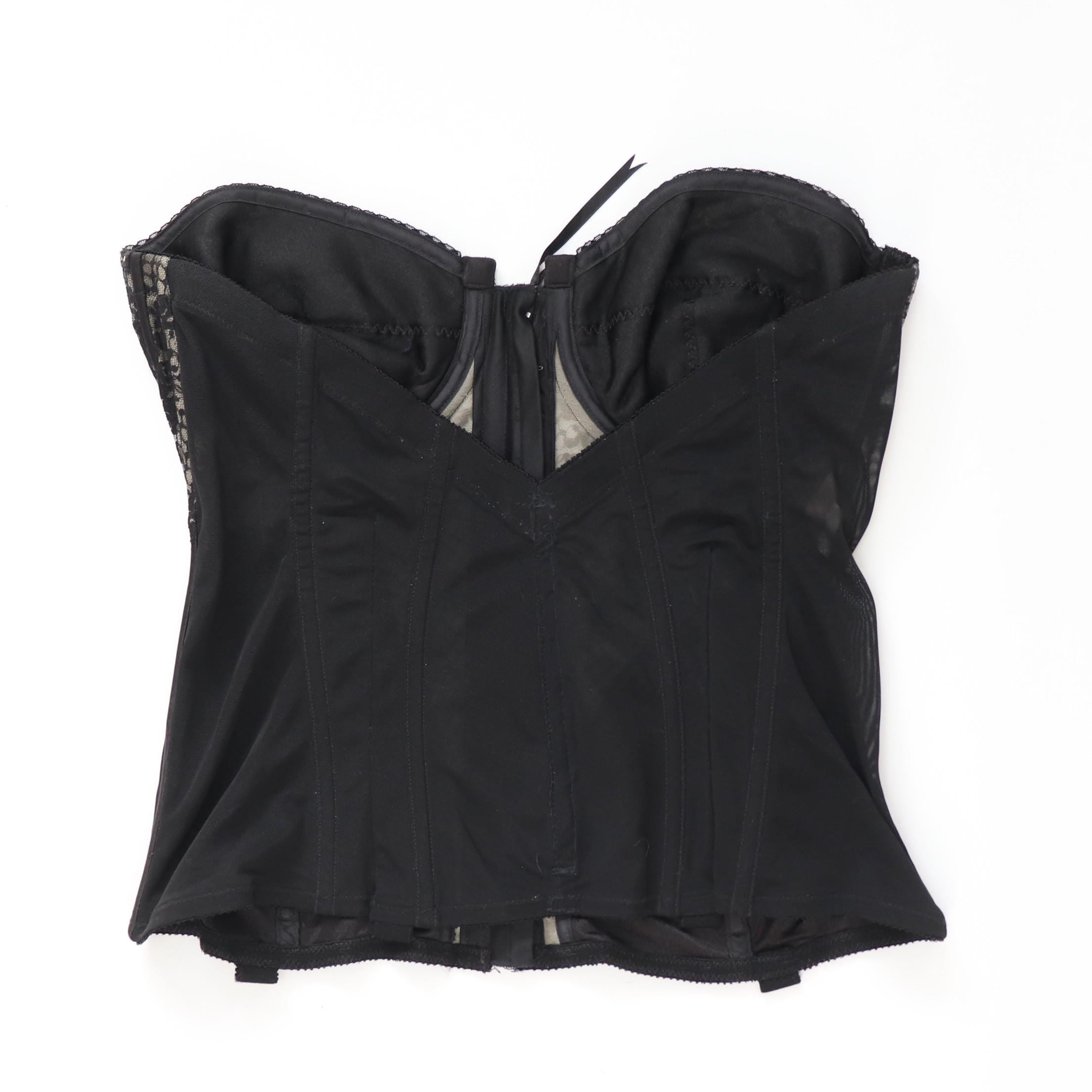 C1980s vintage Lady Marlene black cupped bustier corset, zip fastening bodice style 986 size 42c -altered