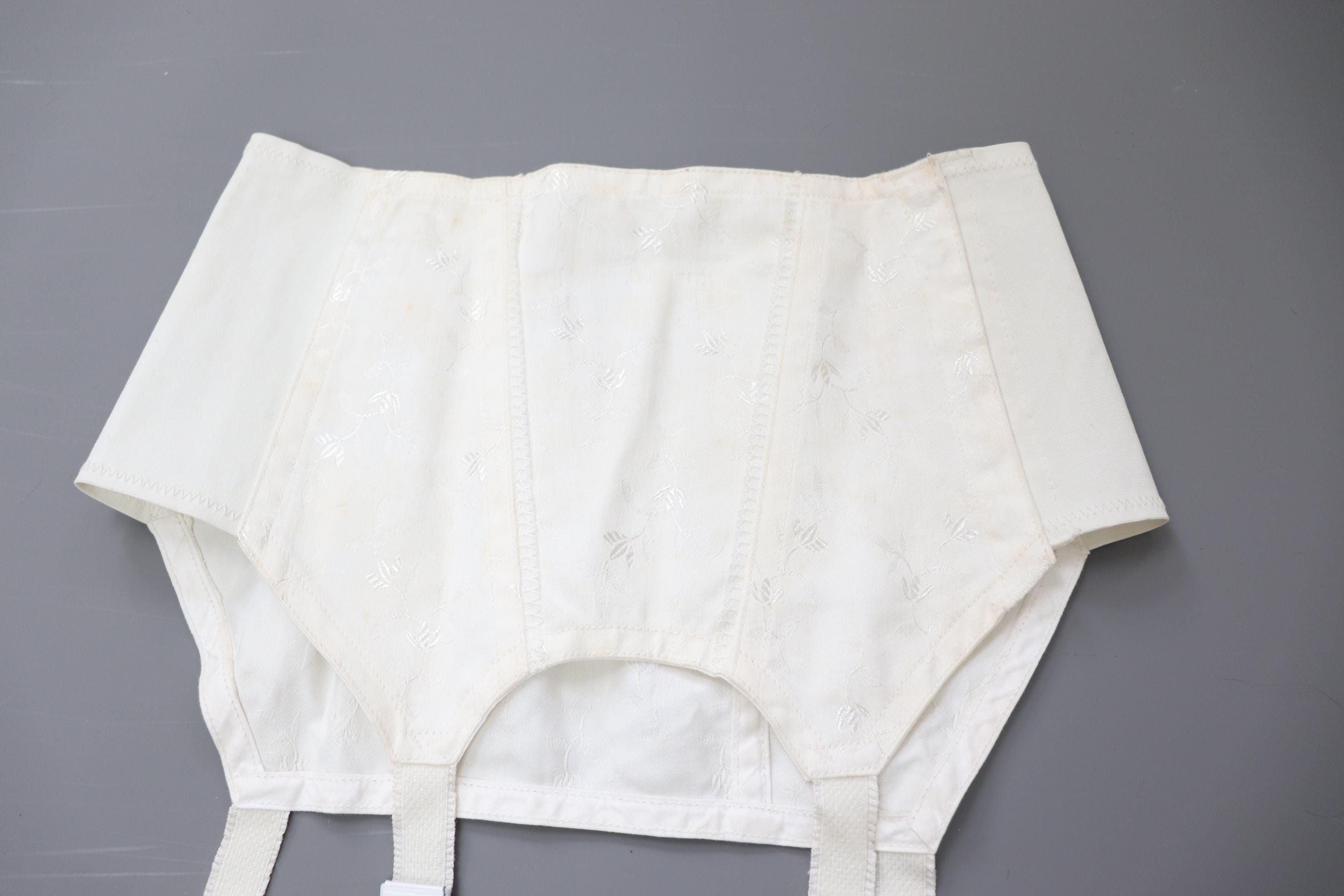 C1960s Vintage Court Royal wide white coutil suspender belt