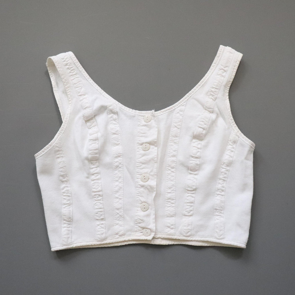 C1970s vintage womens Liberty bodice, 100% white cotton vest, button front vest - Approx size 12 // chest 32"