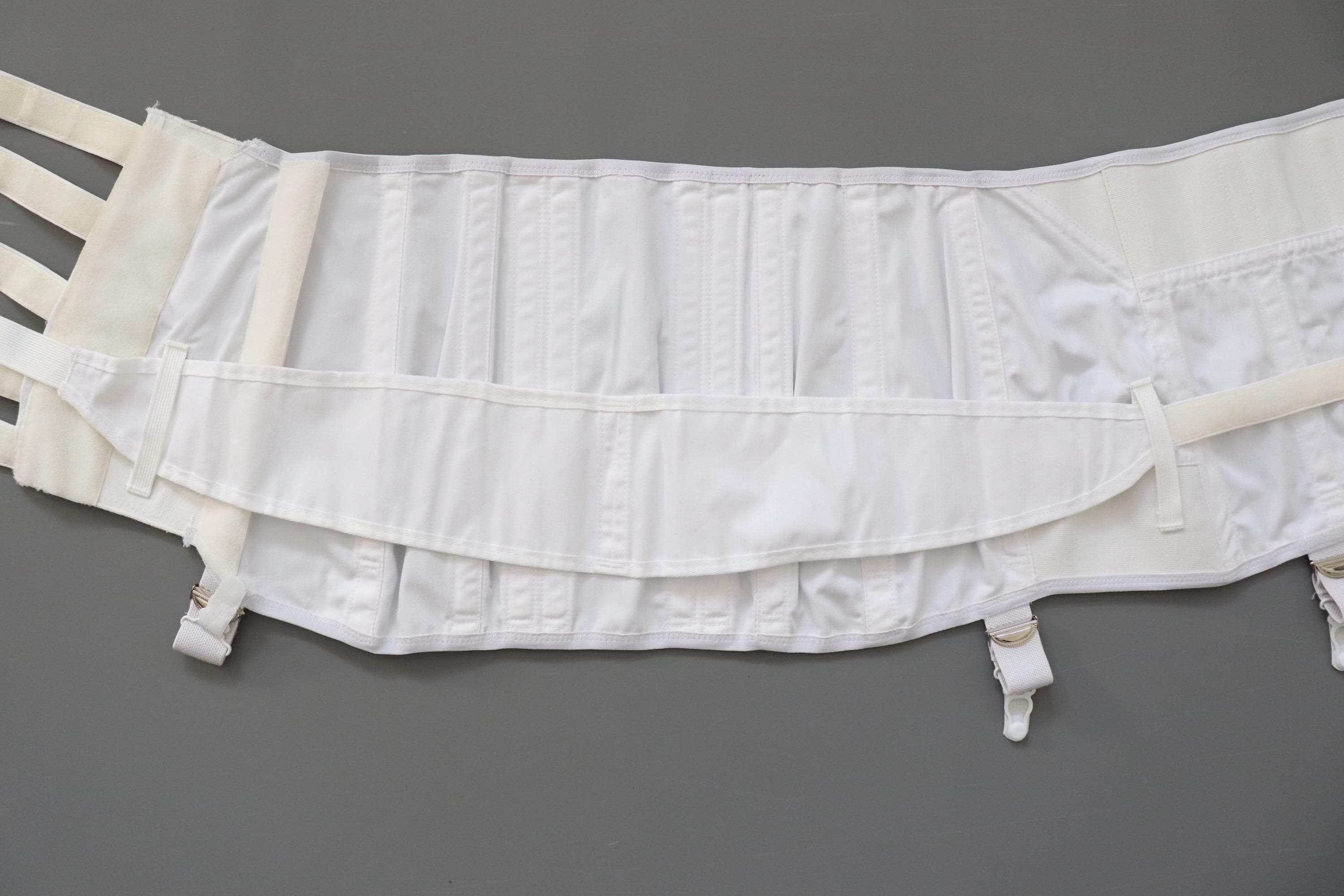 C1980s Vintage CAMP white surgical medical corset with adjustable buckles - fit 32-38" waist