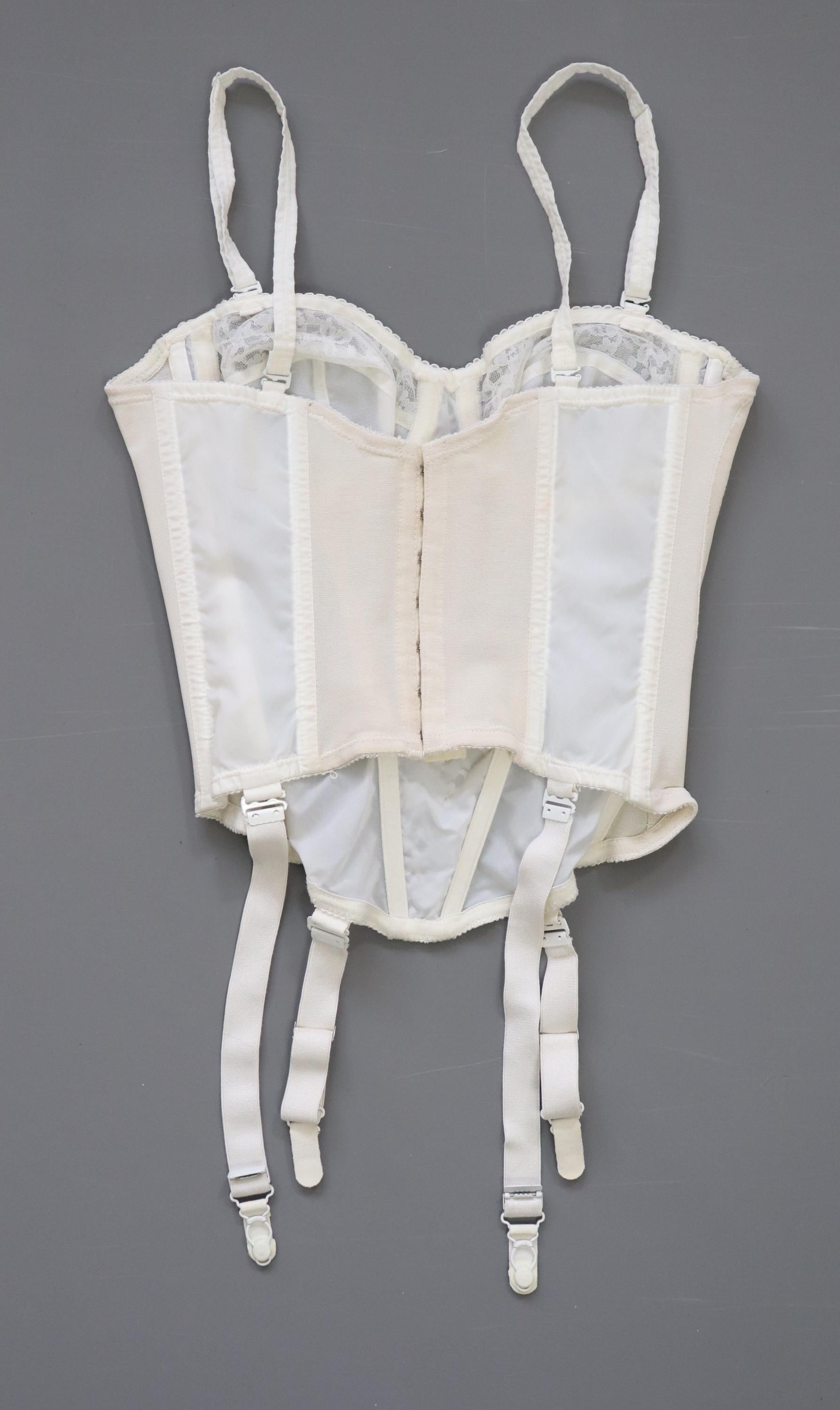 C1960s - 1970s vintage Rose Queen, English Rose Corsetry white cupped bustier corset, 1120 size 34A