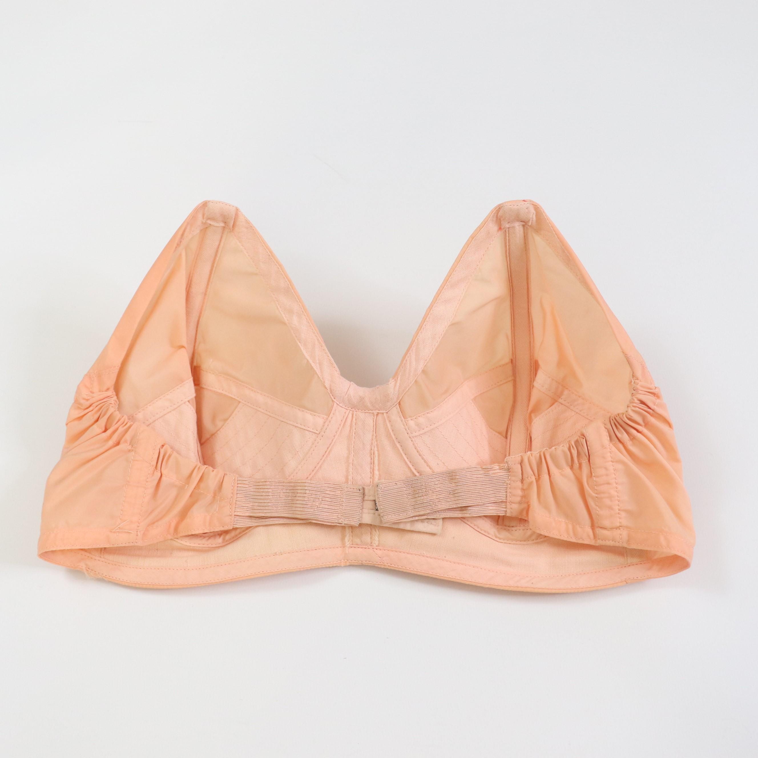 C1950s vintage boned cathedral bra, peach strapless bullet bra
