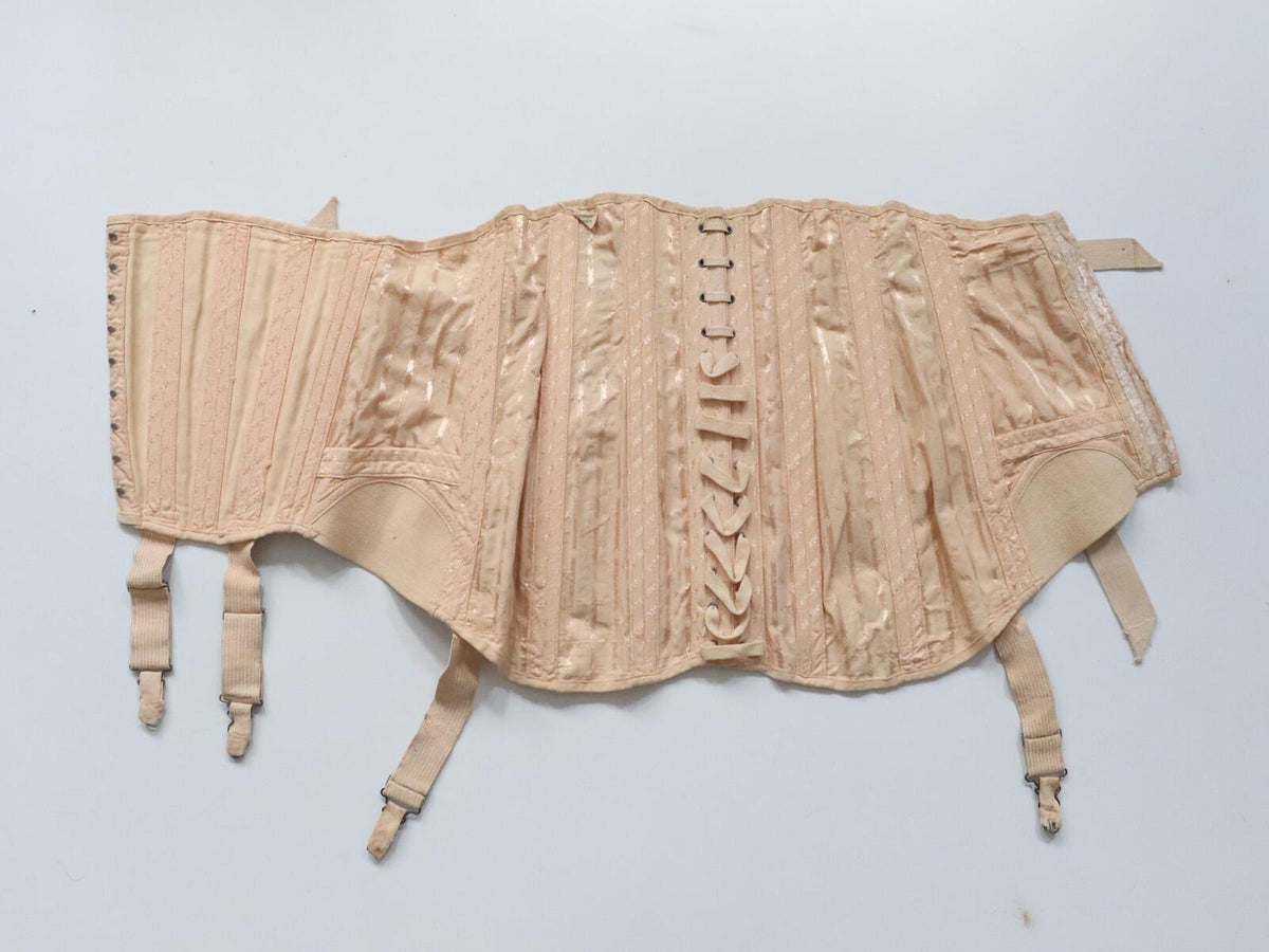 C1940S 1950s vintage beige fan laced corset -  SIZE - 30 inches waist