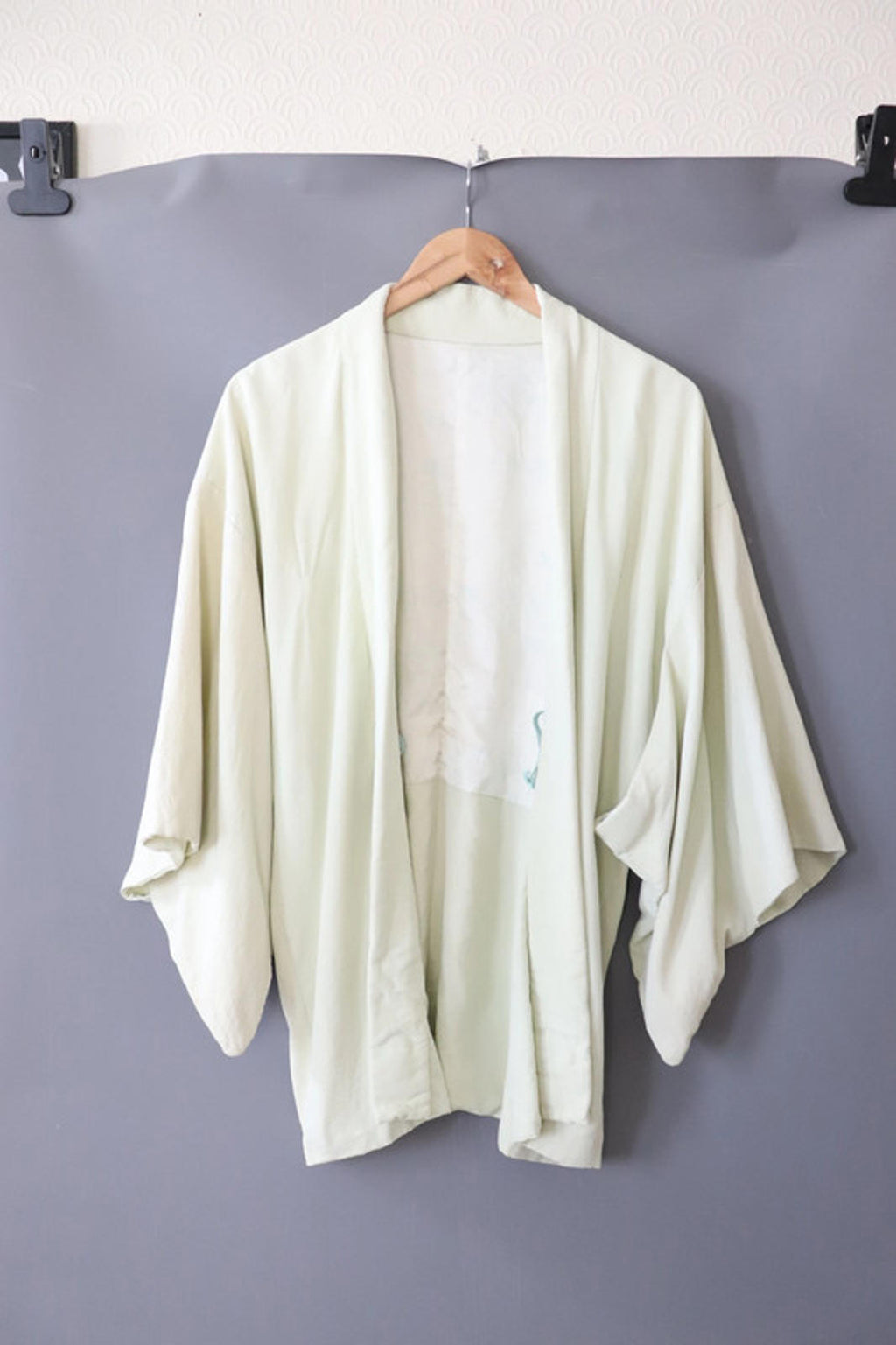 Vintage hand stitched Japanese Kimono Jacket light sage green - 38" chest circumference