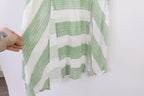 Vintage summer dress white with green strips. Long length with 2 slits at front.