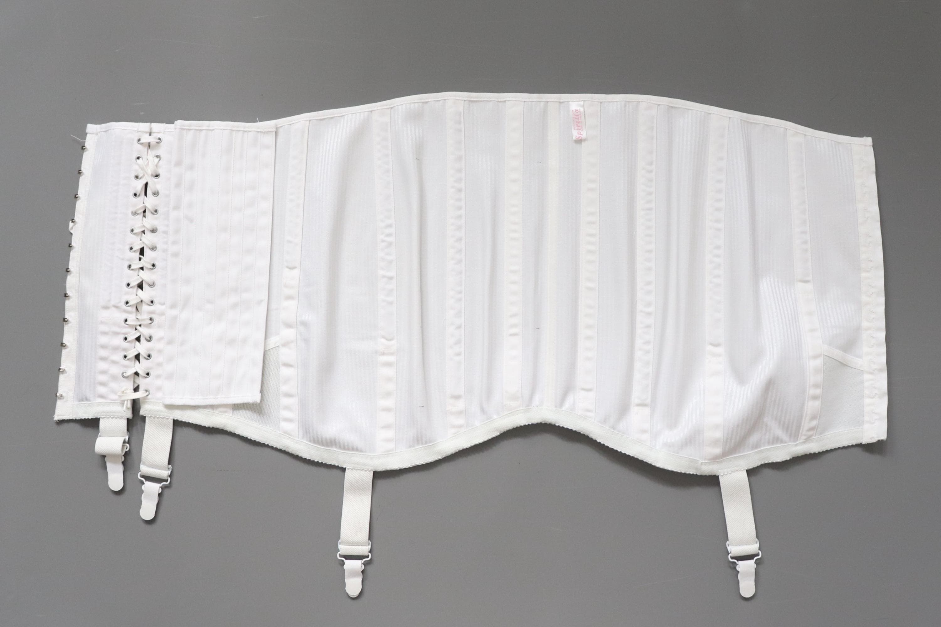 C1950s vintage Spirella corset girdle, white front laced girdle 3 - 30" WAIST
