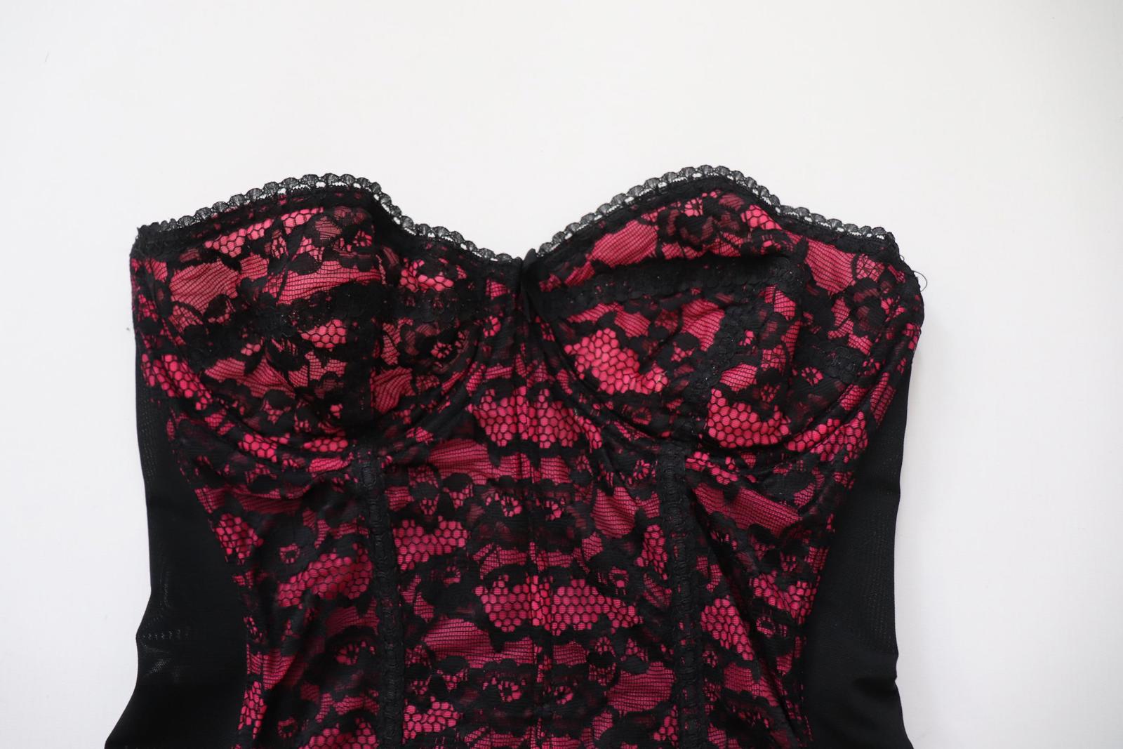 C1950 C1960s Twilfit pink and black cupped bustier corset basque 246 size 36B